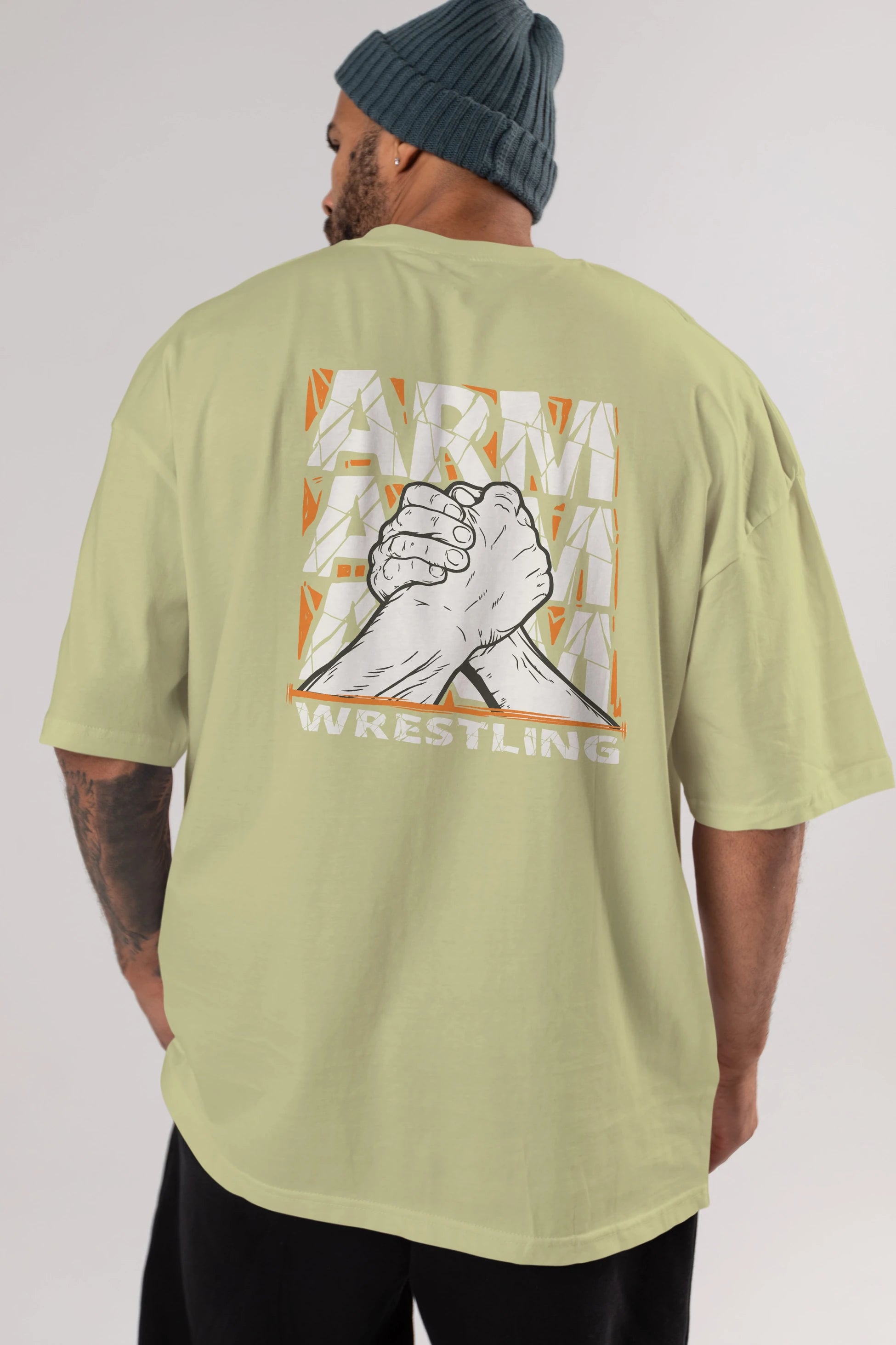 Arm Wrestling Arka Baskılı Oversize t-shirt Erkek Kadın Unisex