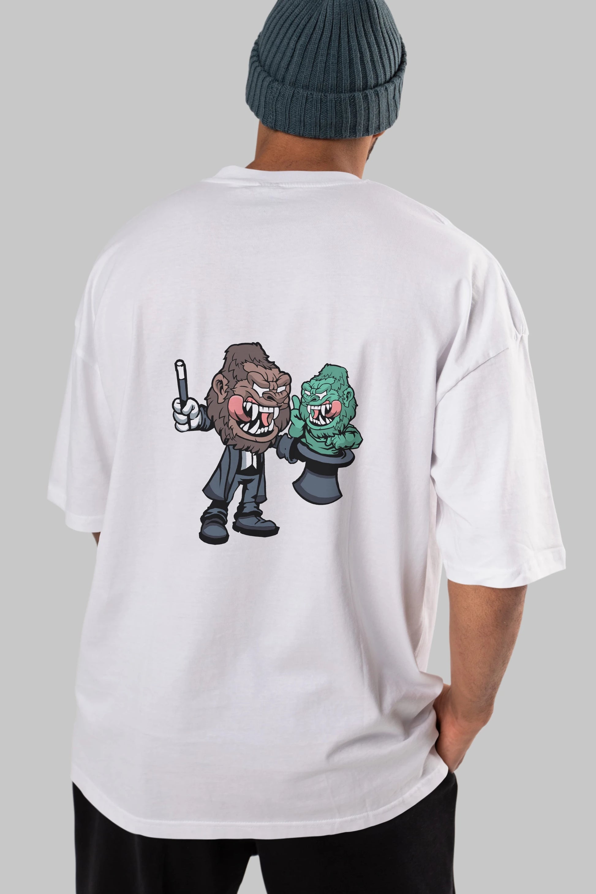 Gorilla Magician Arka Baskılı Oversize t-shirt Erkek Kadın Unisex %100 Pamuk tişort
