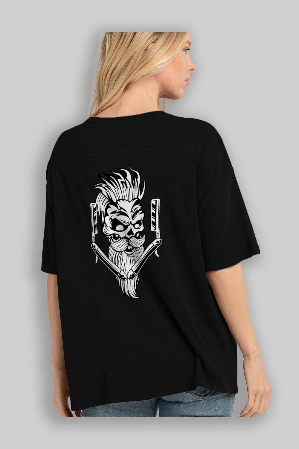 Skull Beard Arka Baskılı Oversize t-shirt Erkek Kadın Unisex %100 Pamuk tişort