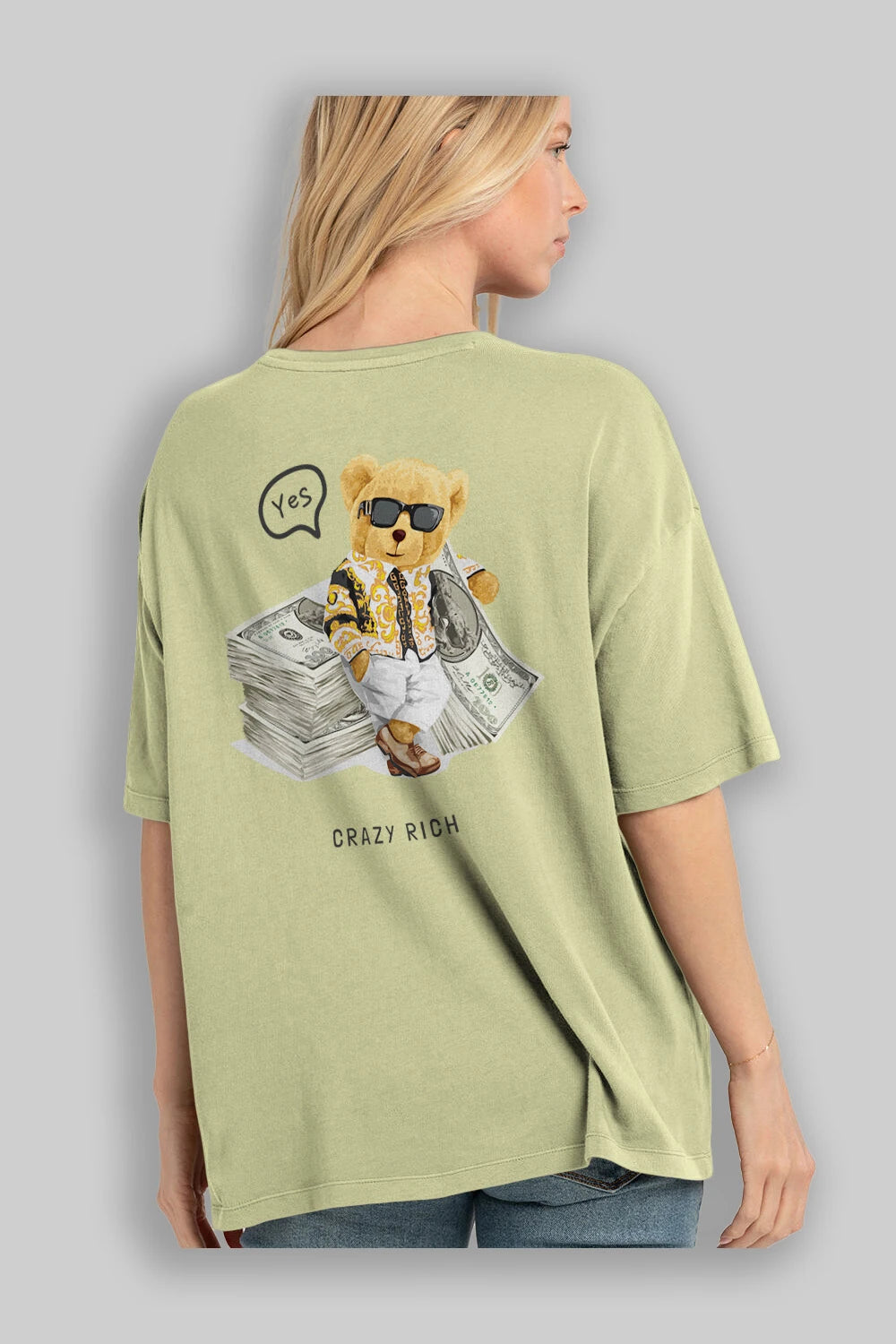 Teddy Bear Crazy Rich Arka Baskılı Oversize t-shirt Erkek Kadın Unisex %100 Pamuk