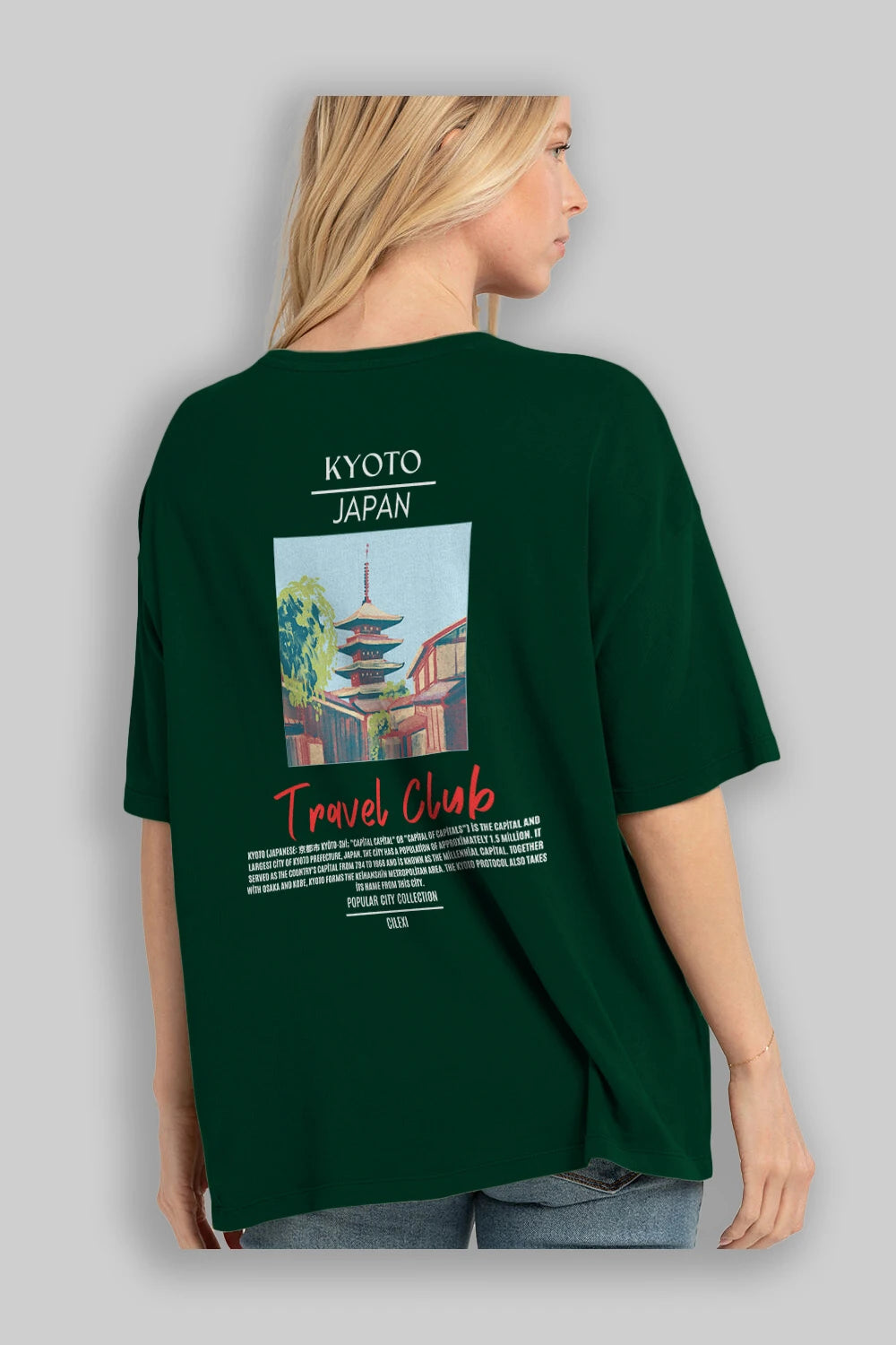 Kyoto Japan Arka Baskılı Oversize t-shirt Erkek Kadın Pamuk Bisiklet Yaka tişort