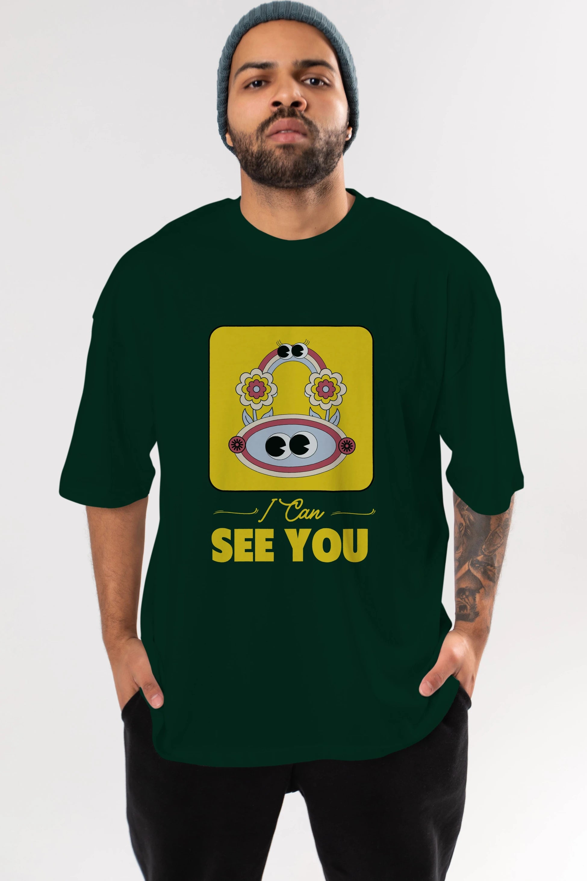 I Can See You Yazılı Ön Baskılı Oversize t-shirt Erkek Kadın Unisex