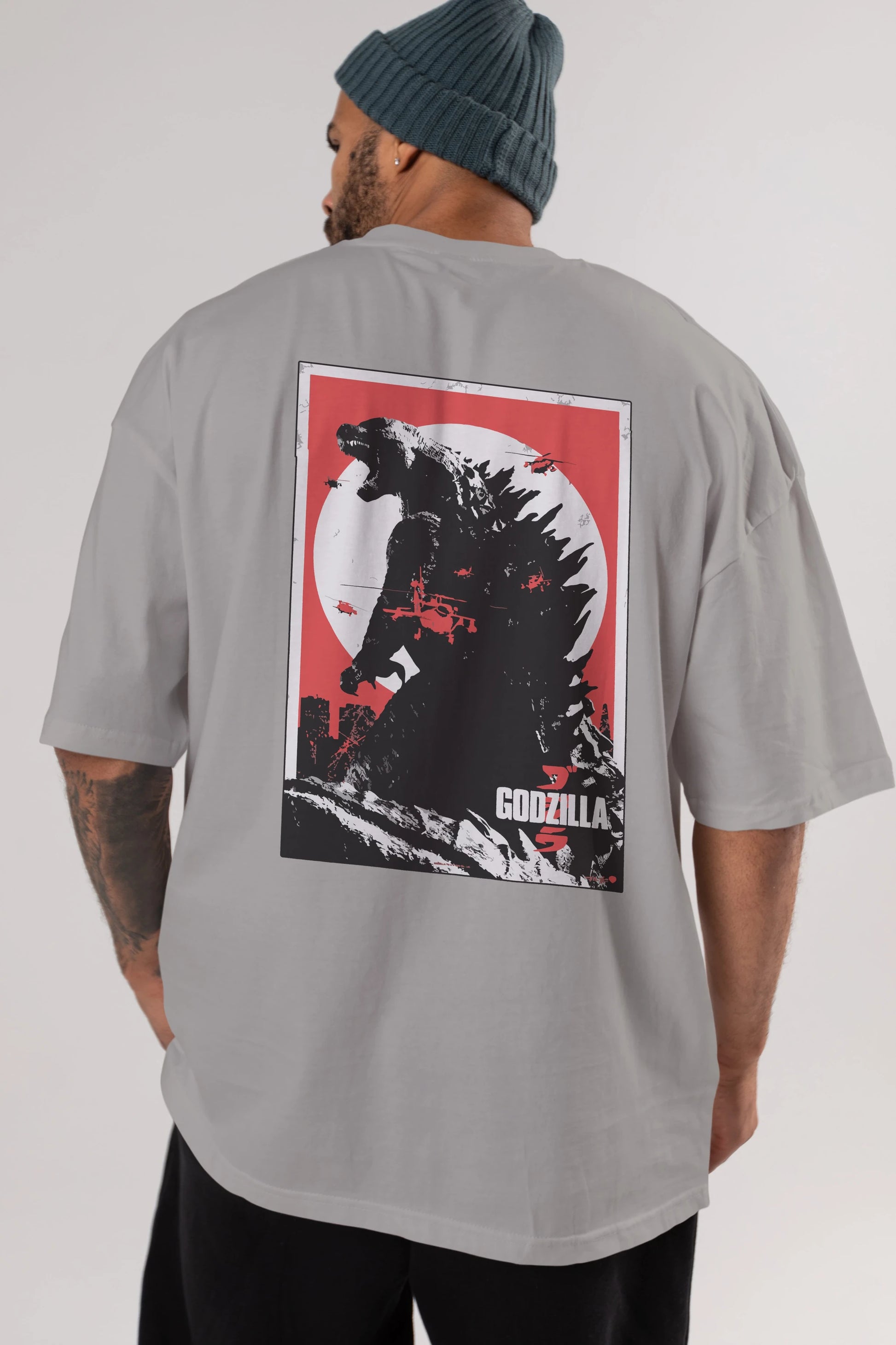 Godzilla (2) Arka Baskılı Oversize t-shirt Erkek Kadın Unisex %100 Pamuk Bisiklet Yaka tişort