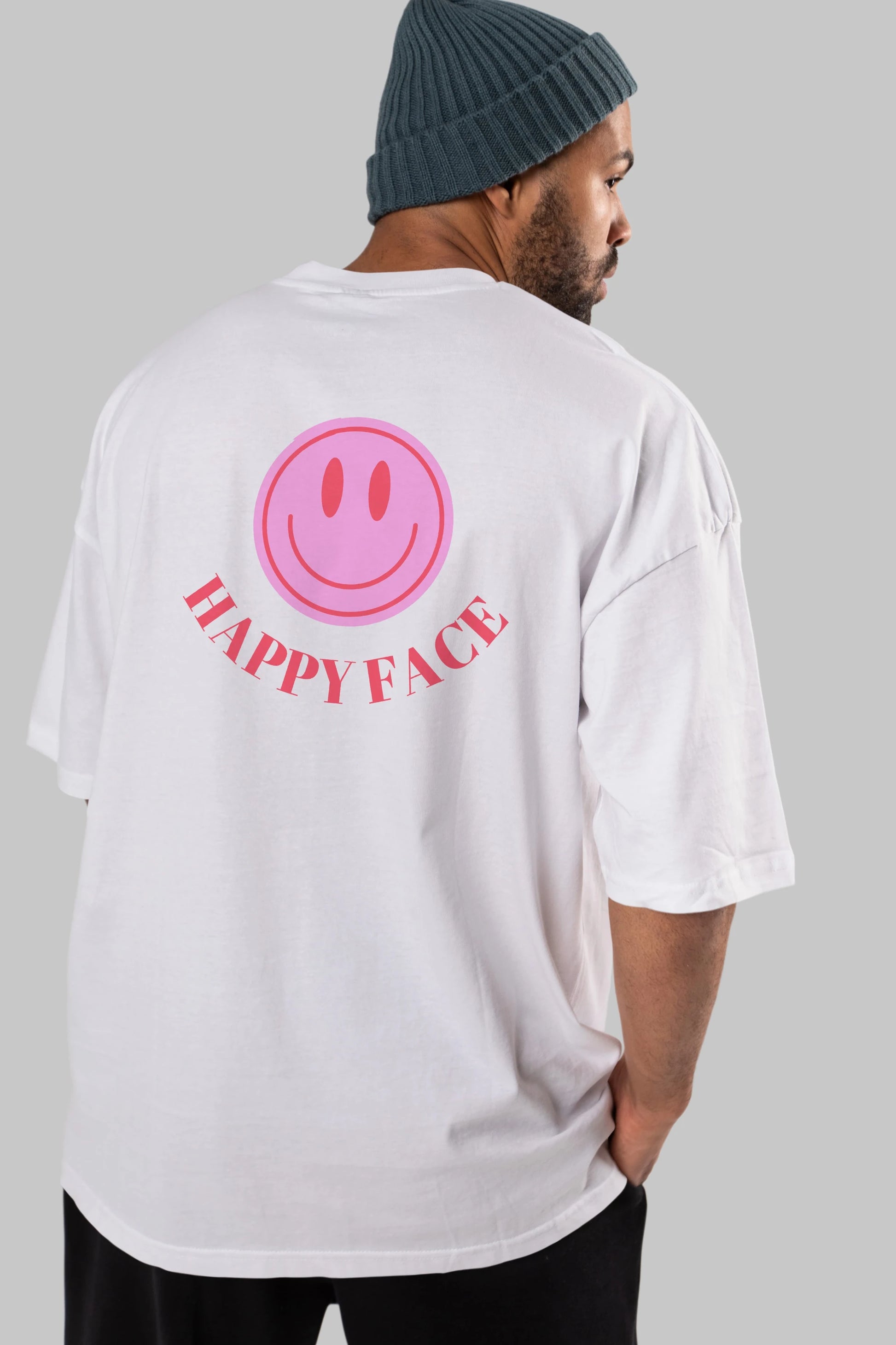 Happy Face Yazılı Arka Baskılı Oversize t-shirt Erkek Kadın Unisex