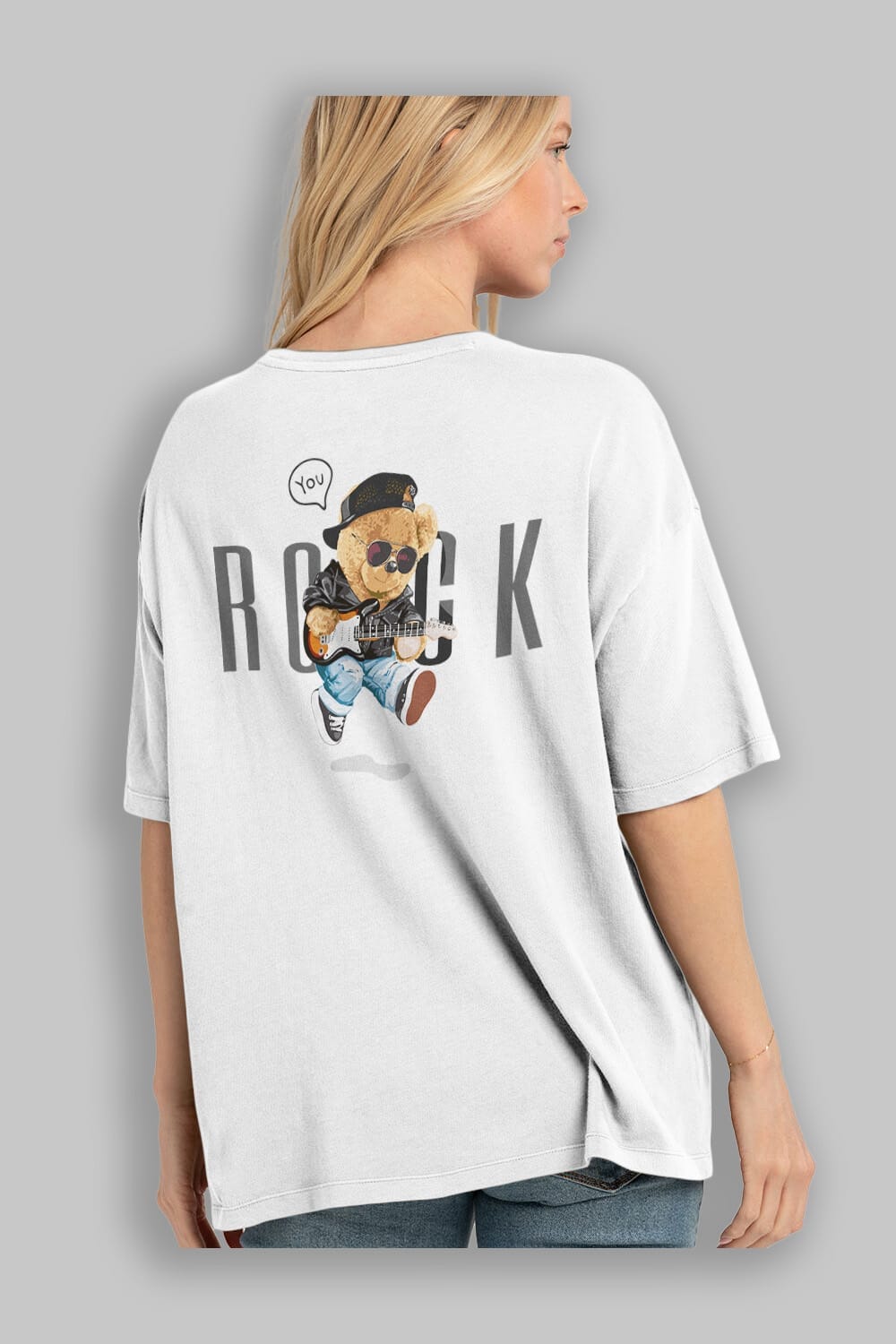 Teddy Bear Rock Arka Baskılı Oversize t-shirt Erkek Kadın Unisex %100 Pamuk