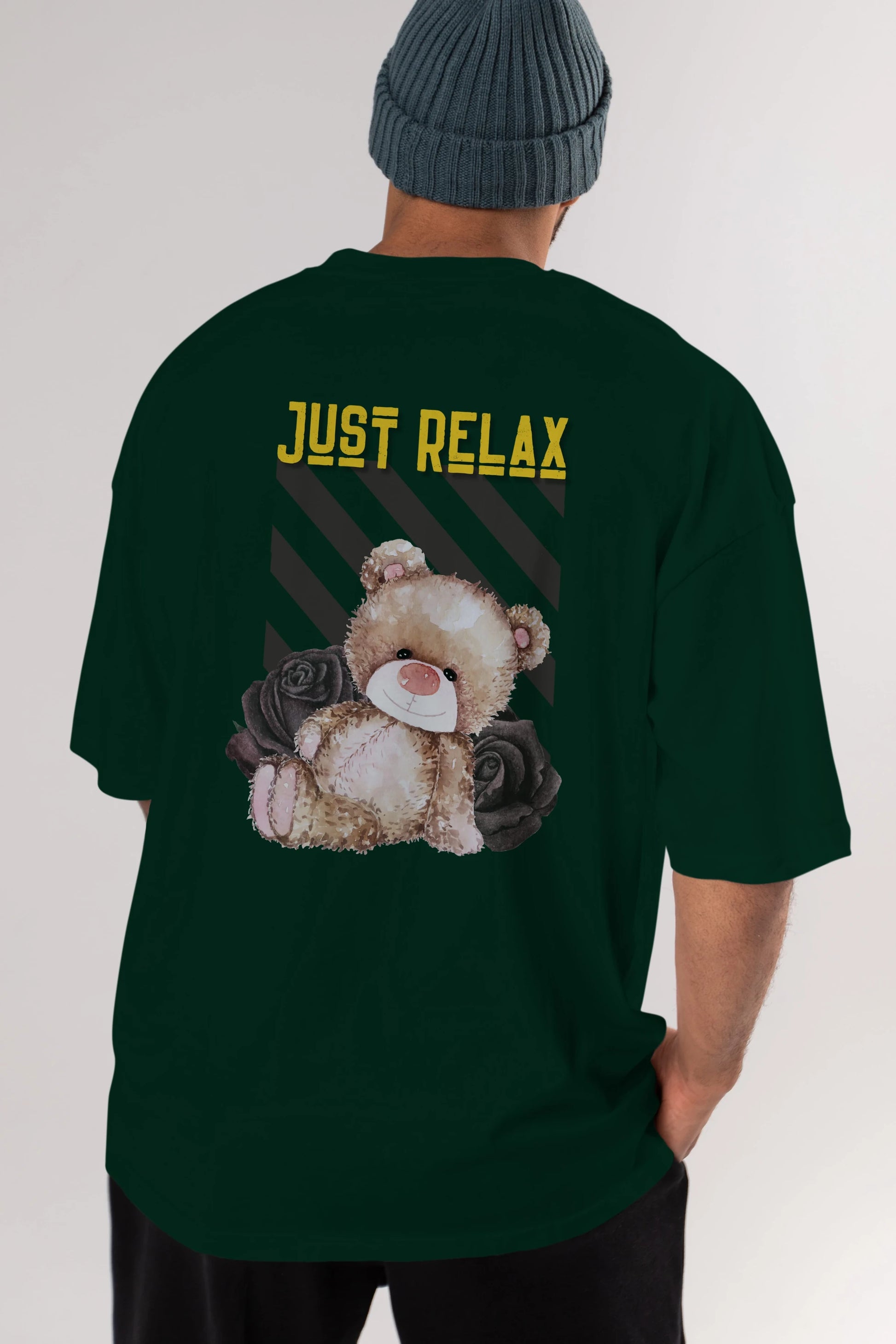 Just Relax Teddy Bear Arka Baskılı Oversize t-shirt Erkek Kadın Unisex