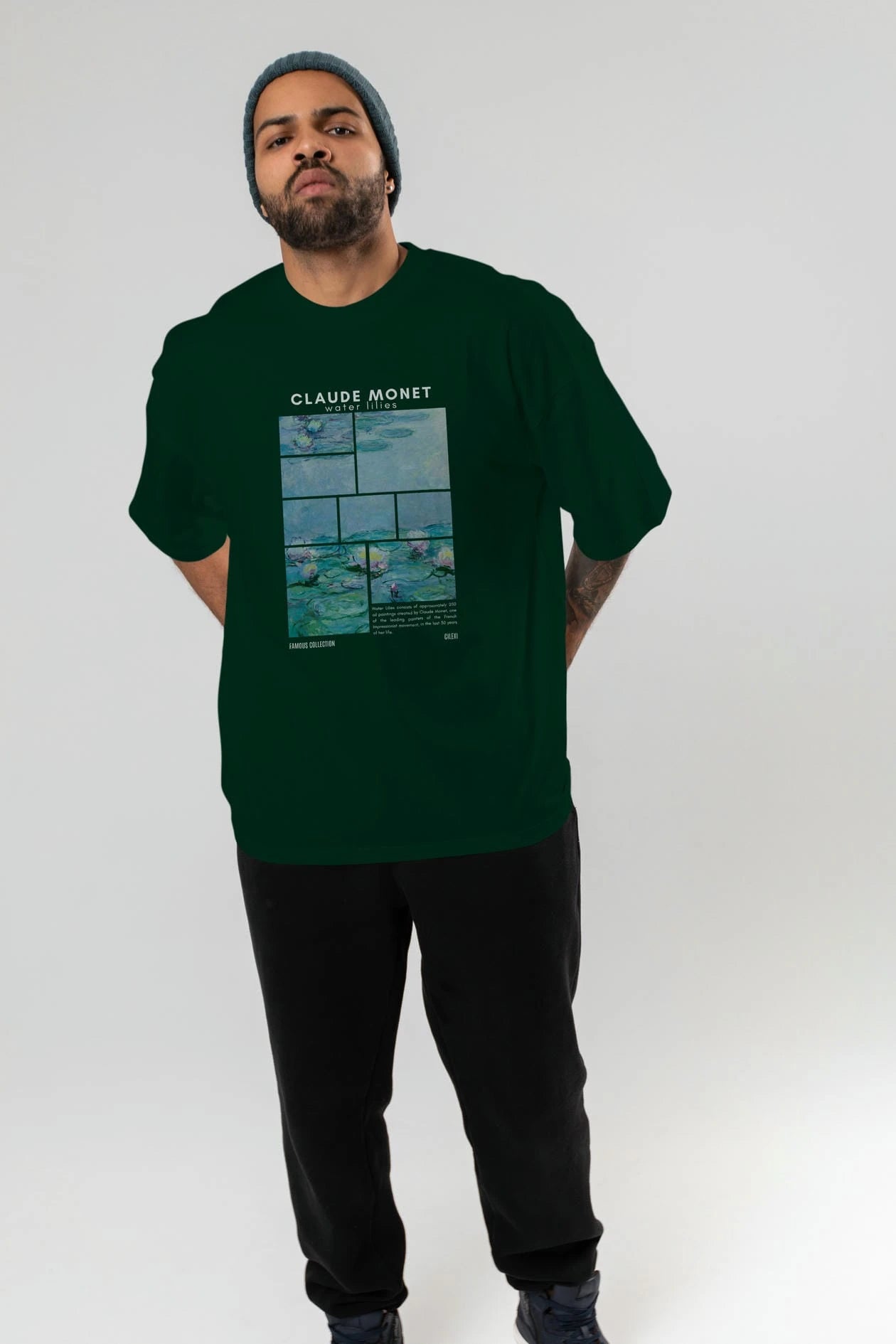 Claude Monet ön Baskılı Oversize t-shirt Erkek Kadın Bisiklet Yaka Pamuk tişort