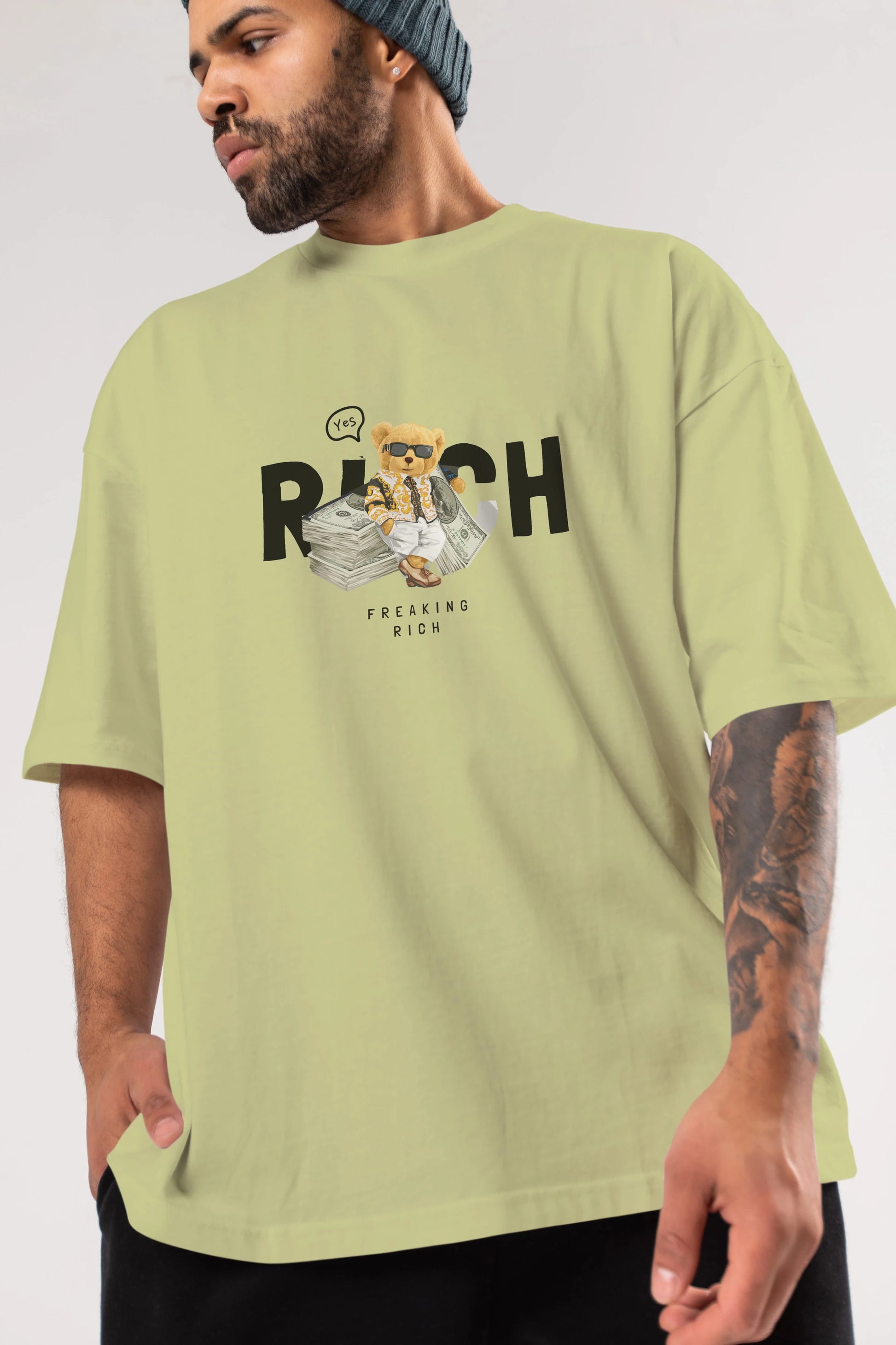 Teddy Bear Freakıng Rich Ön Baskılı Oversize t-shirt Erkek Kadın Unisex %100 Pamuk