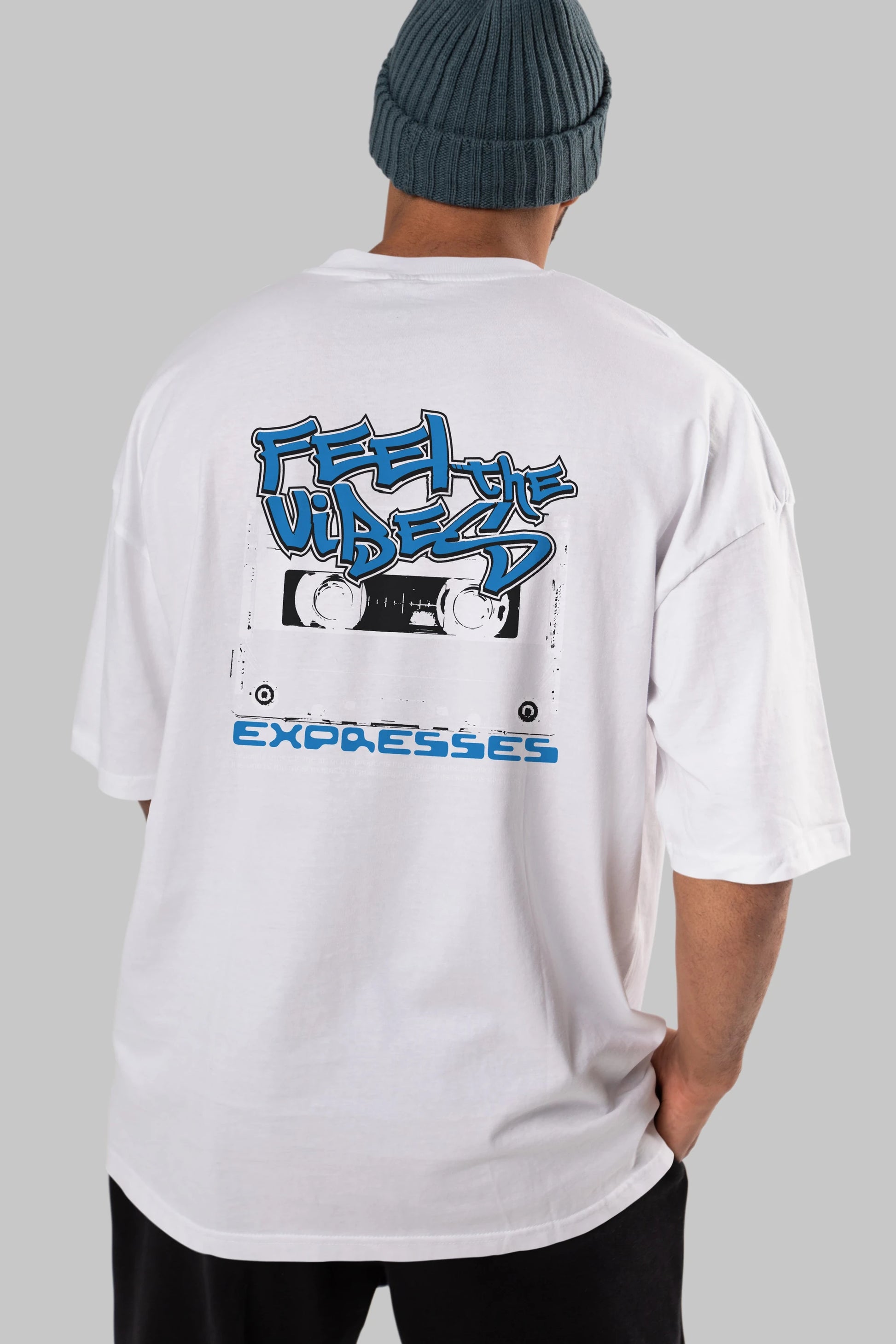 Feel The Vibes Arka Baskılı Oversize t-shirt Erkek Kadın Unisex