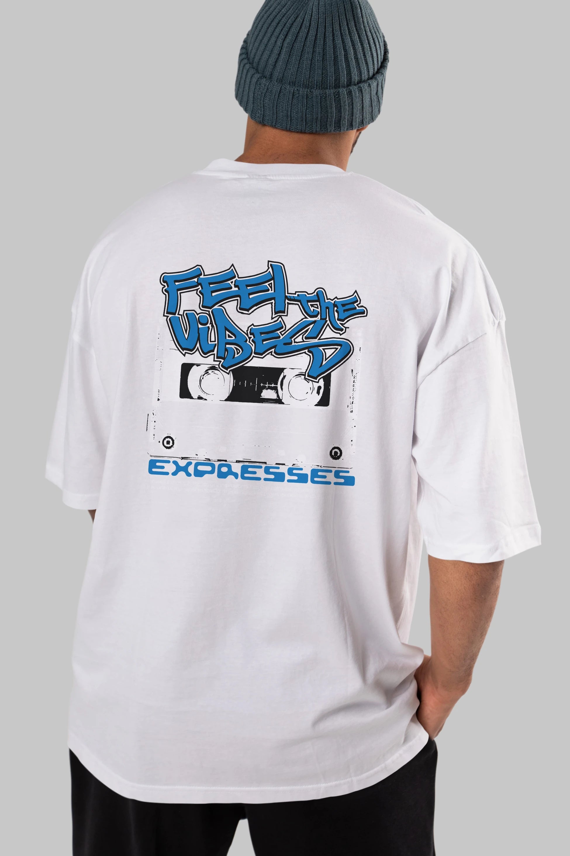 Feel The Vibes Arka Baskılı Oversize t-shirt Erkek Kadın Unisex