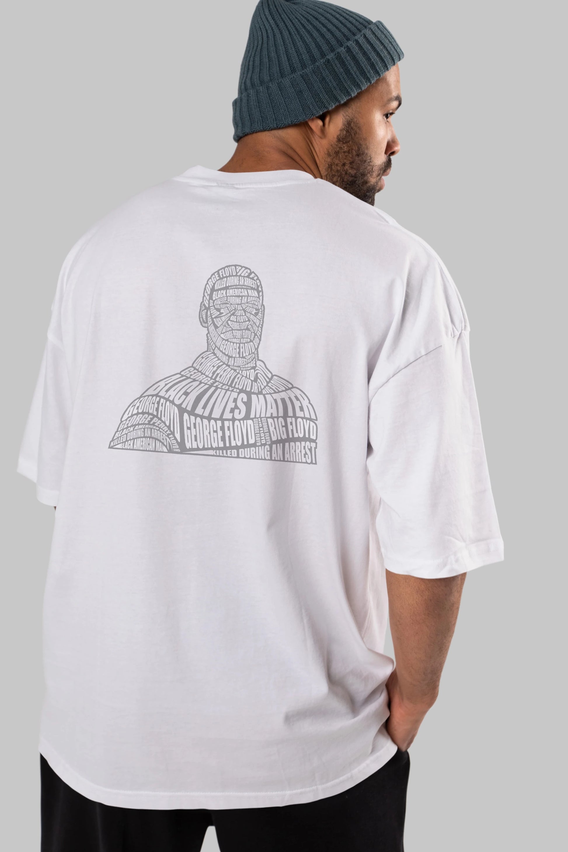 George Floyd Calligram Arka Baskılı Oversize t-shirt %100 pamuk Erkek Kadın Unisex