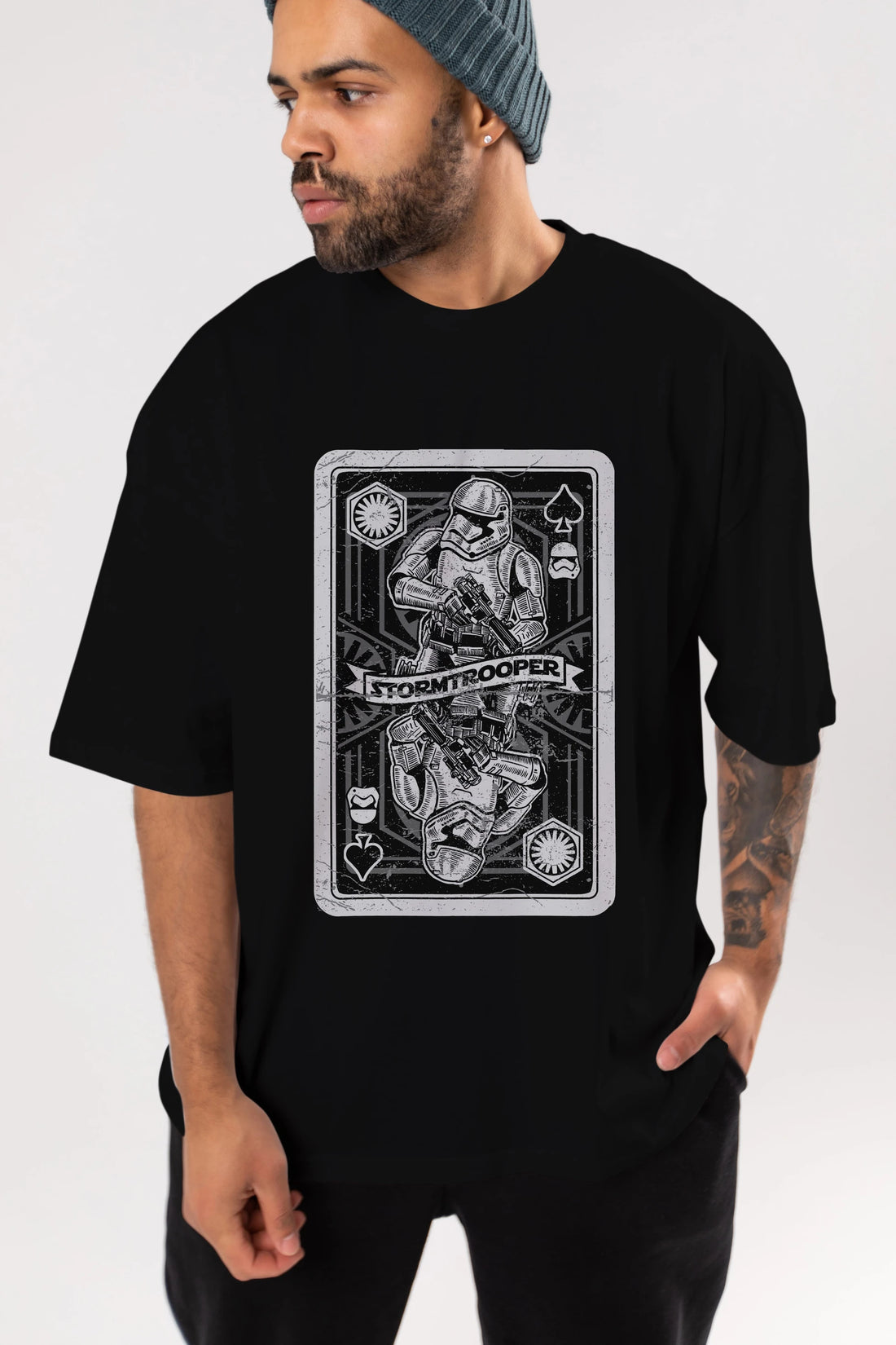 Stormtrooper Playing Card Ön Baskılı Oversize t-shirt Erkek Kadın Unisex %100 Pamuk tişort