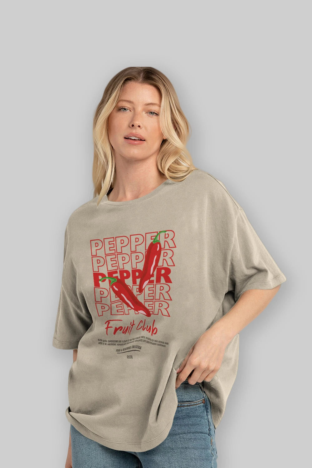 Pepper Ön Baskılı Oversize t-shirt Erkek Kadın Pamuk Bisiklet Yaka tişort