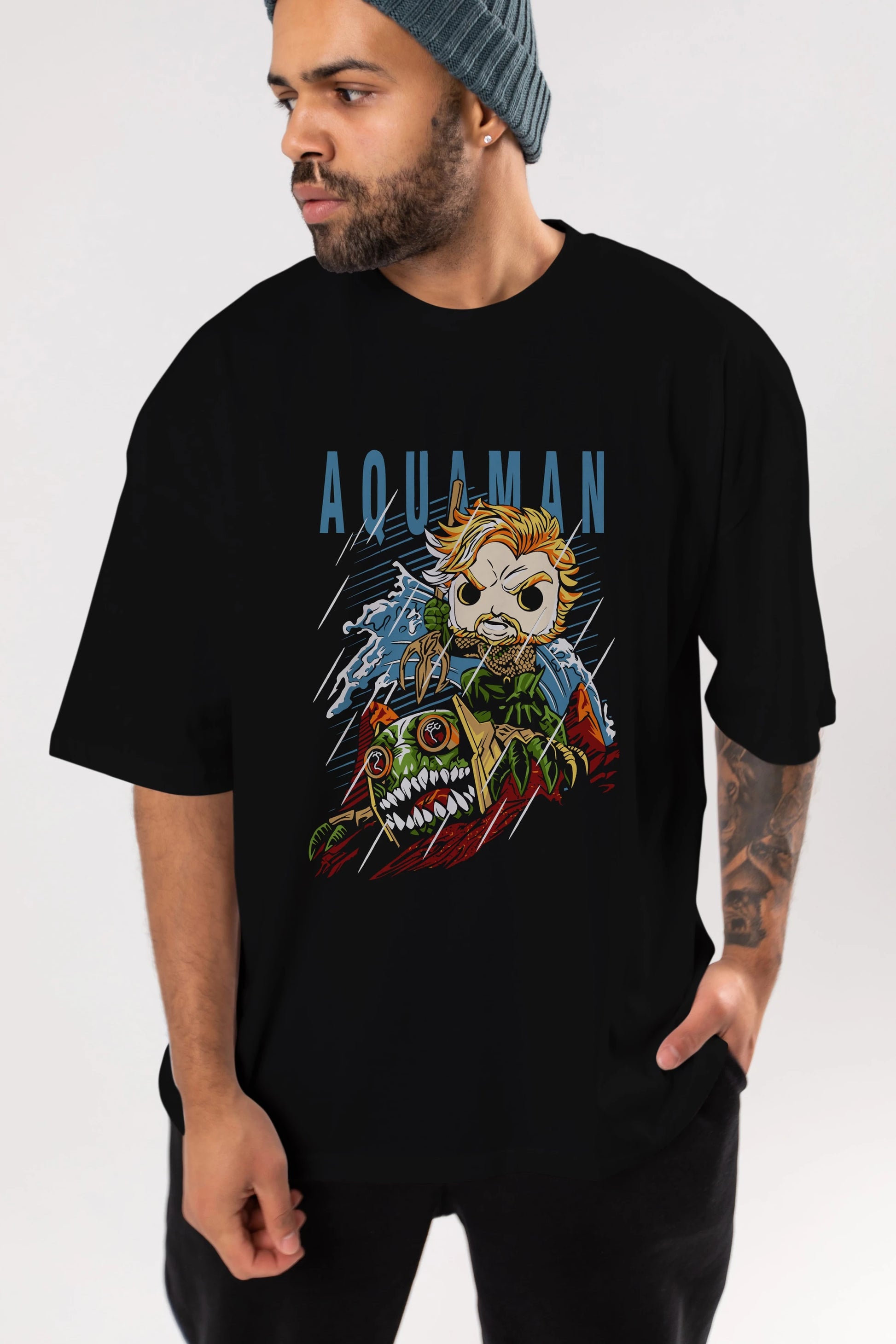 Aquaman Ön Baskılı Oversize t-shirt Erkek Kadın Unisex %100 Pamuk Bisiklet Yaka tişort