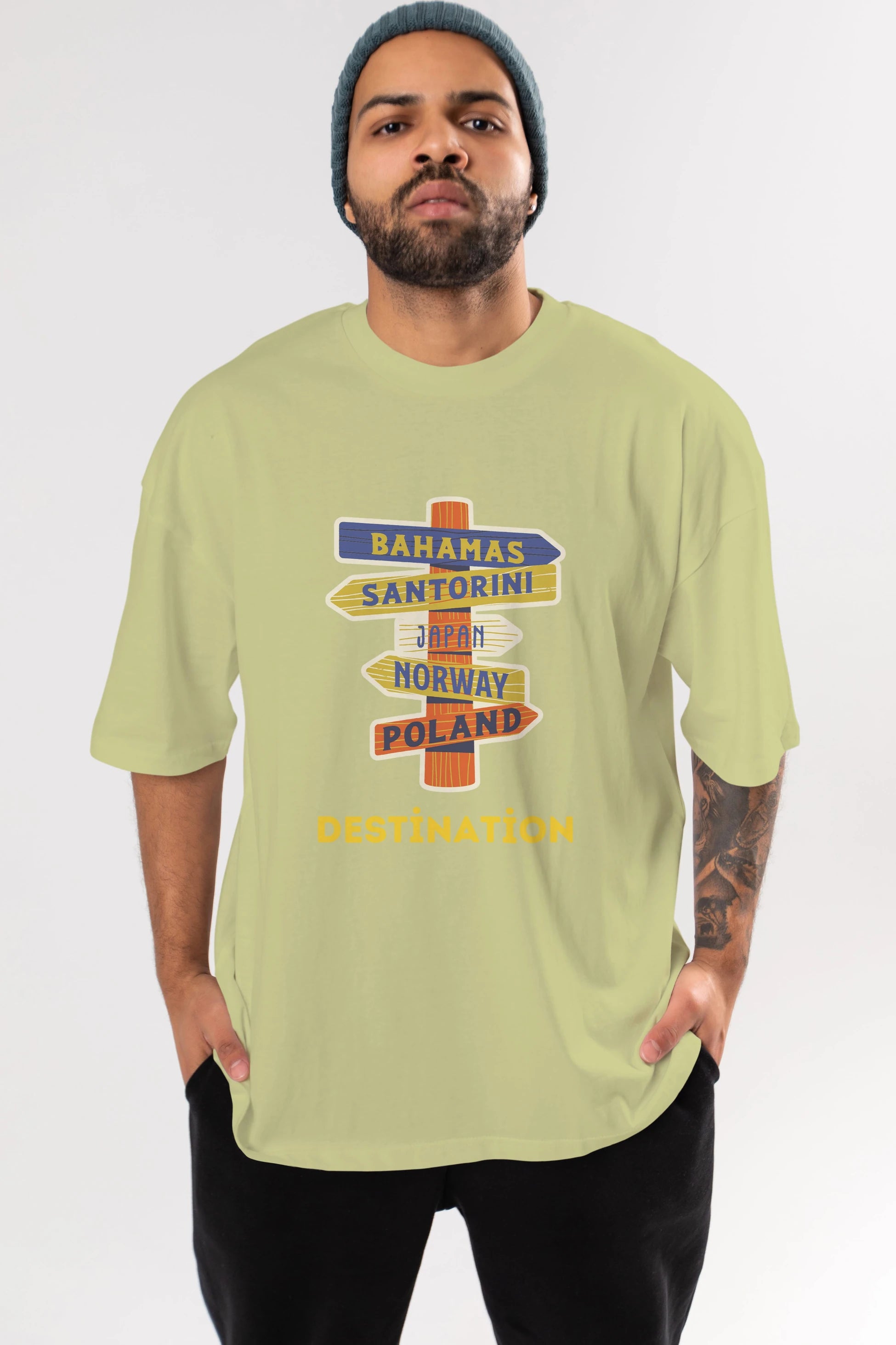 Destination Yazılı Ön Baskılı Oversize t-shirt Erkek Kadın Unisex