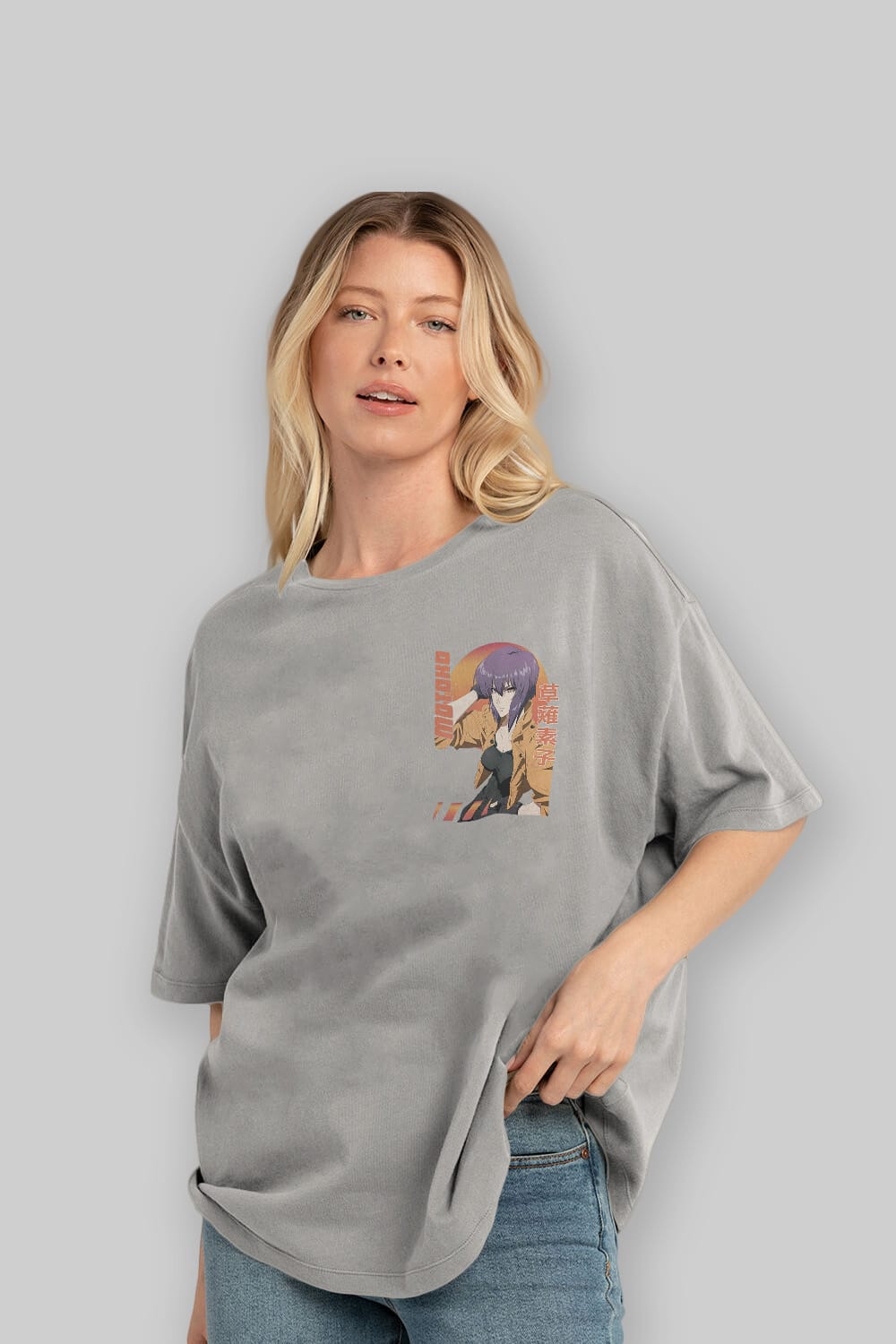 Motoko Kusanagi 9 Ön Sol Baskılı Oversize t-shirt Erkek Kadın Unisex %100 Pamuk Bisiklet Yaka tişort