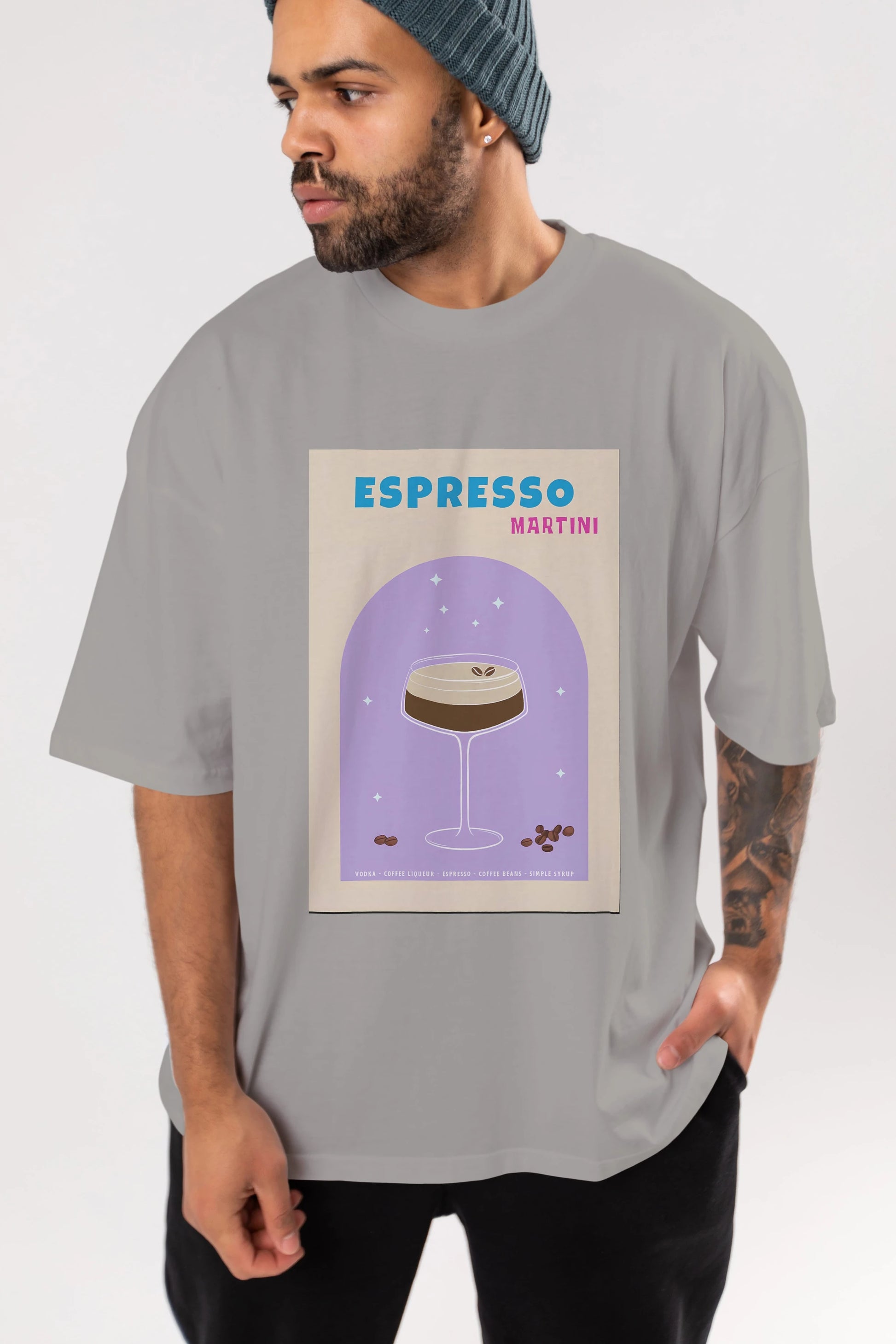 Espresso Martini 5 Ön Baskılı Oversize t-shirt Erkek Kadın Unisex %100 Pamuk Bisiklet Yaka tişort