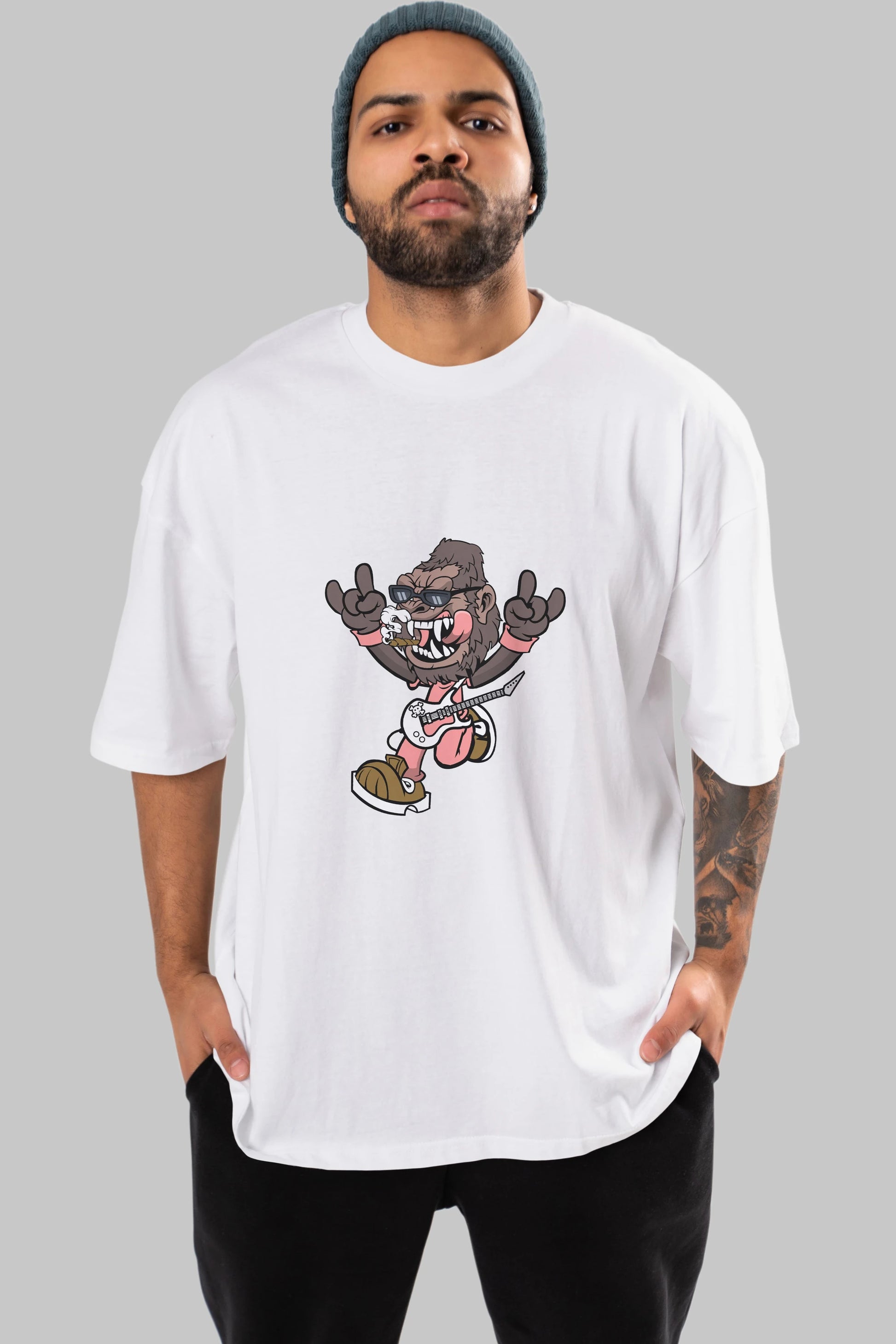 Gorilla Metal Ön Baskılı Oversize t-shirt Erkek Kadın Unisex %100 Pamuk tişort