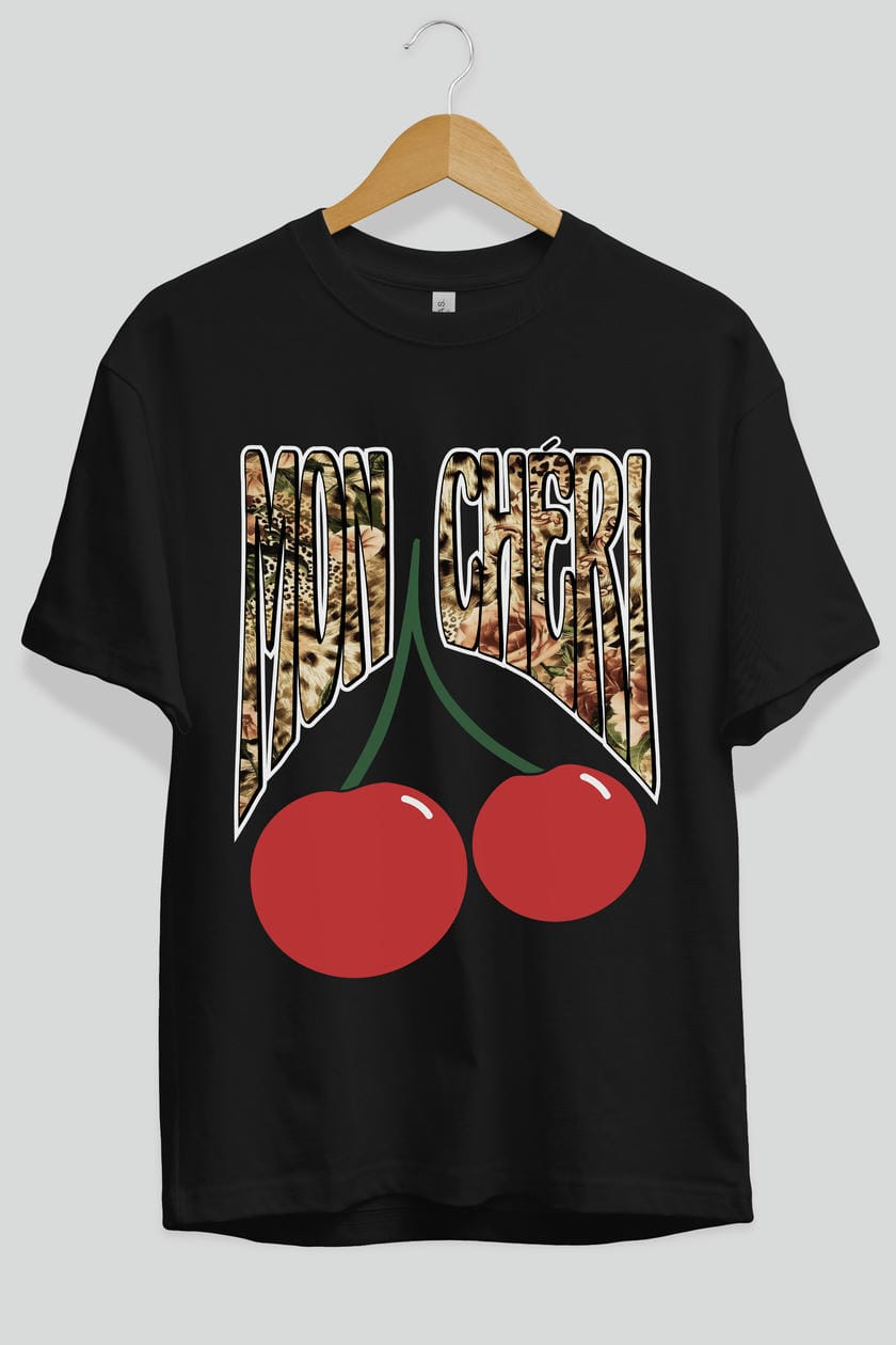 Mon Cherry Cherries Ön Baskılı Oversize t-shirt Erkek Kadın Pamuk Bisiklet Yaka tişort