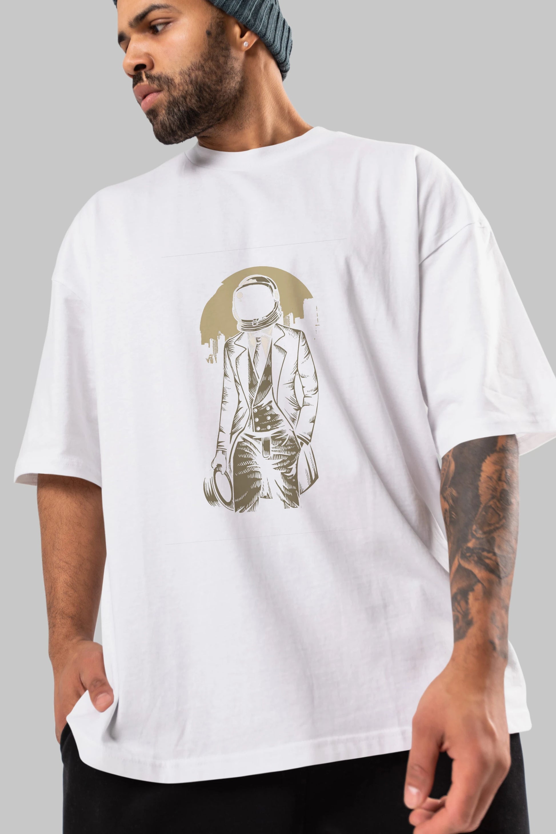 Classic Astronaut Ön Baskılı Oversize t-shirt Erkek Kadın Unisex %100 Pamuk tişort
