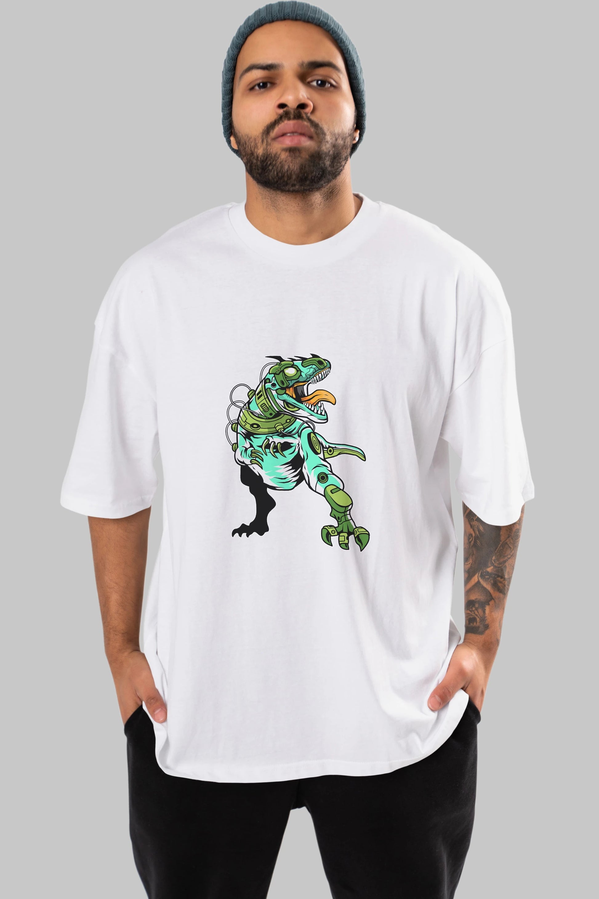 Trex Robot Ön Baskılı Oversize t-shirt Erkek Kadın Unisex %100 Pamuk tişort