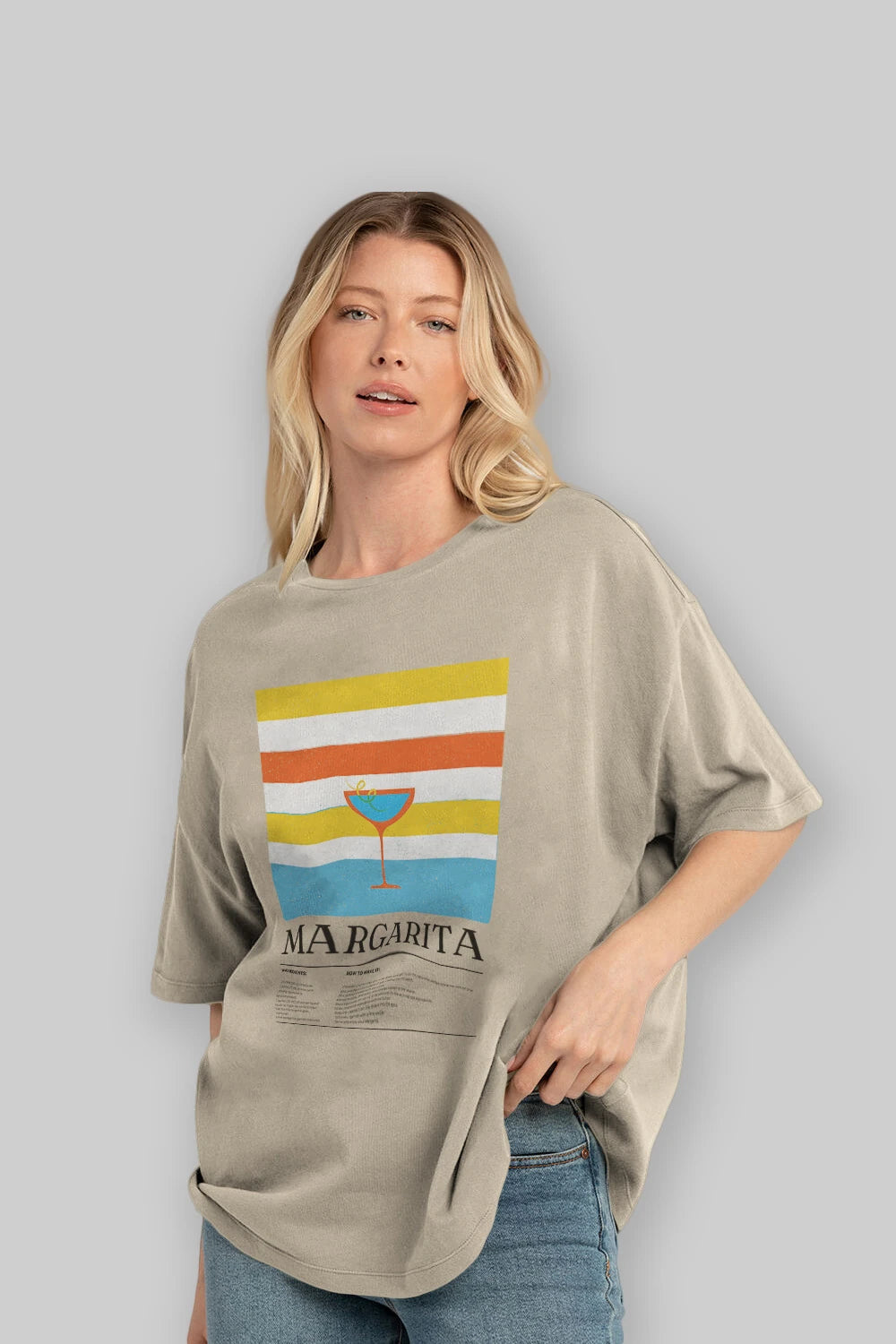 Margarita Kokteyl Ön Baskılı Oversize t-shirt Erkek Kadın %100 Pamuk Bisiklet Yaka tişort