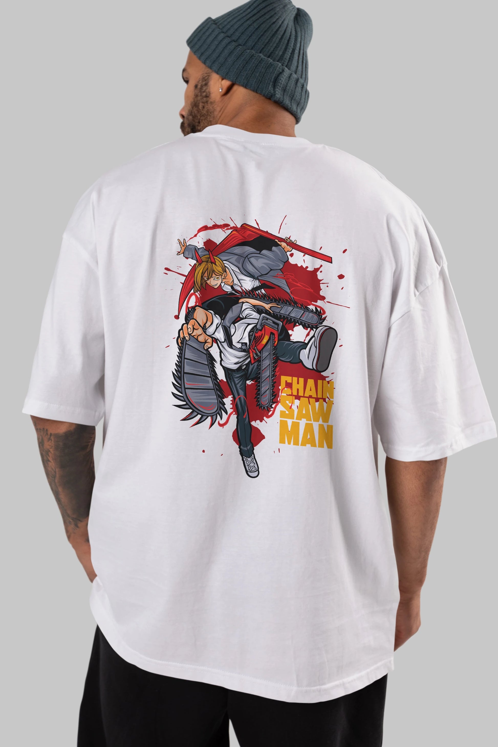 DENJI and POWER Anime Arka Baskılı Oversize t-shirt Erkek Kadın Unisex