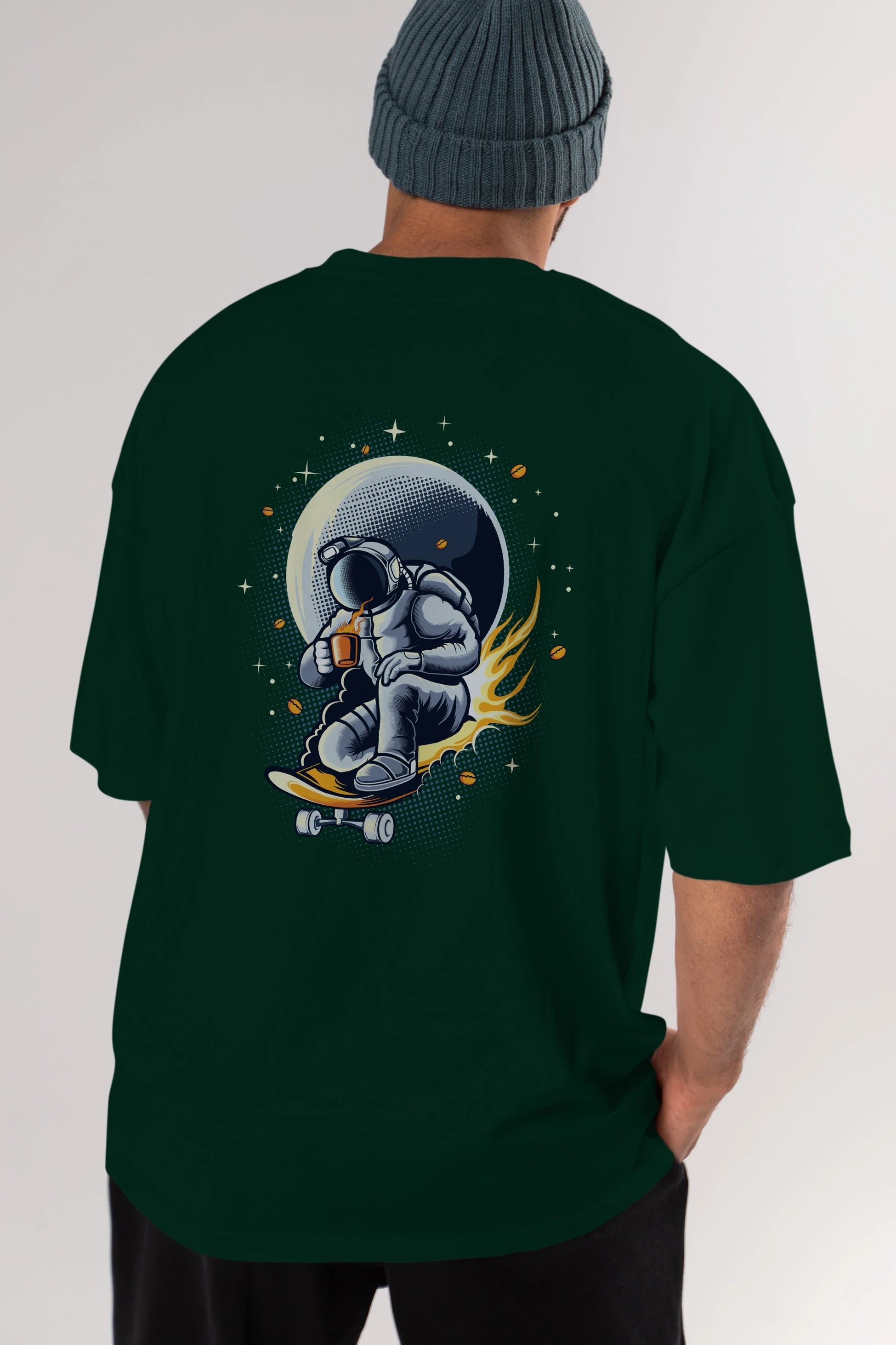 Astro Coffee Addict Arka Baskılı Oversize t-shirt Erkek Kadın Unisex