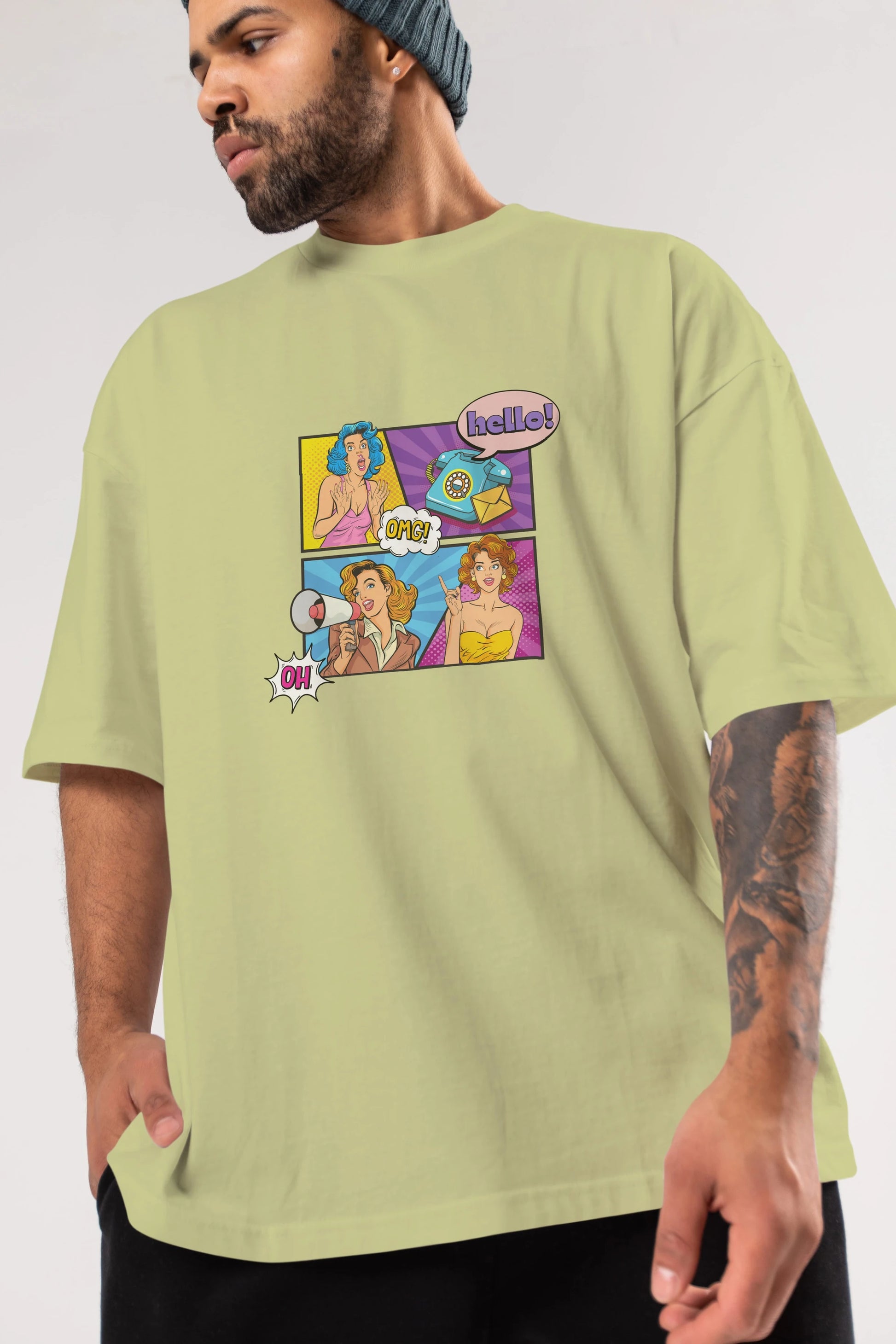 Hello OMG Ön Baskılı Oversize t-shirt Erkek Kadın Unisex