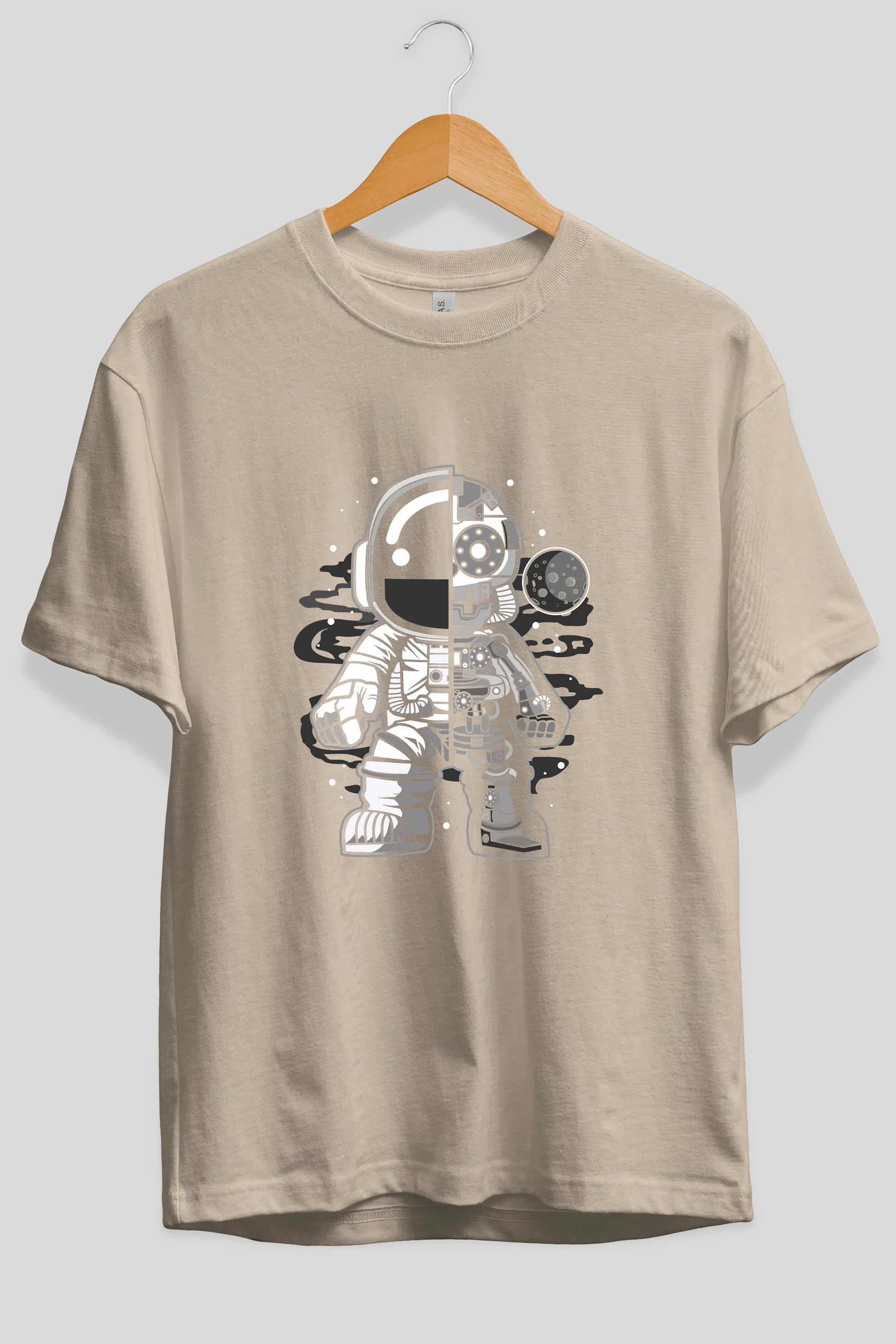Astronaut Half Robot Ön Baskılı Oversize t-shirt Erkek Kadın Unisex