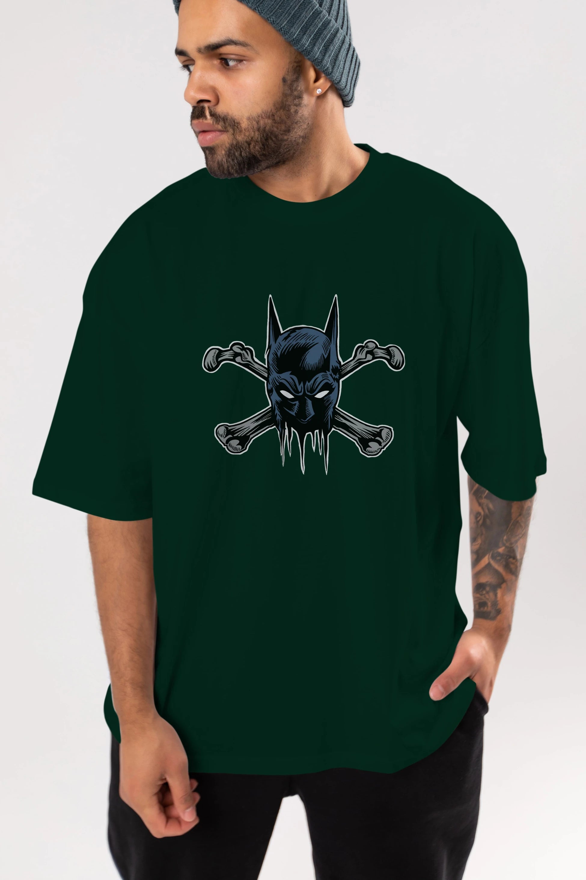 Batbones Ön Baskılı Oversize t-shirt Erkek Kadın Unisex %100 Pamuk tişort