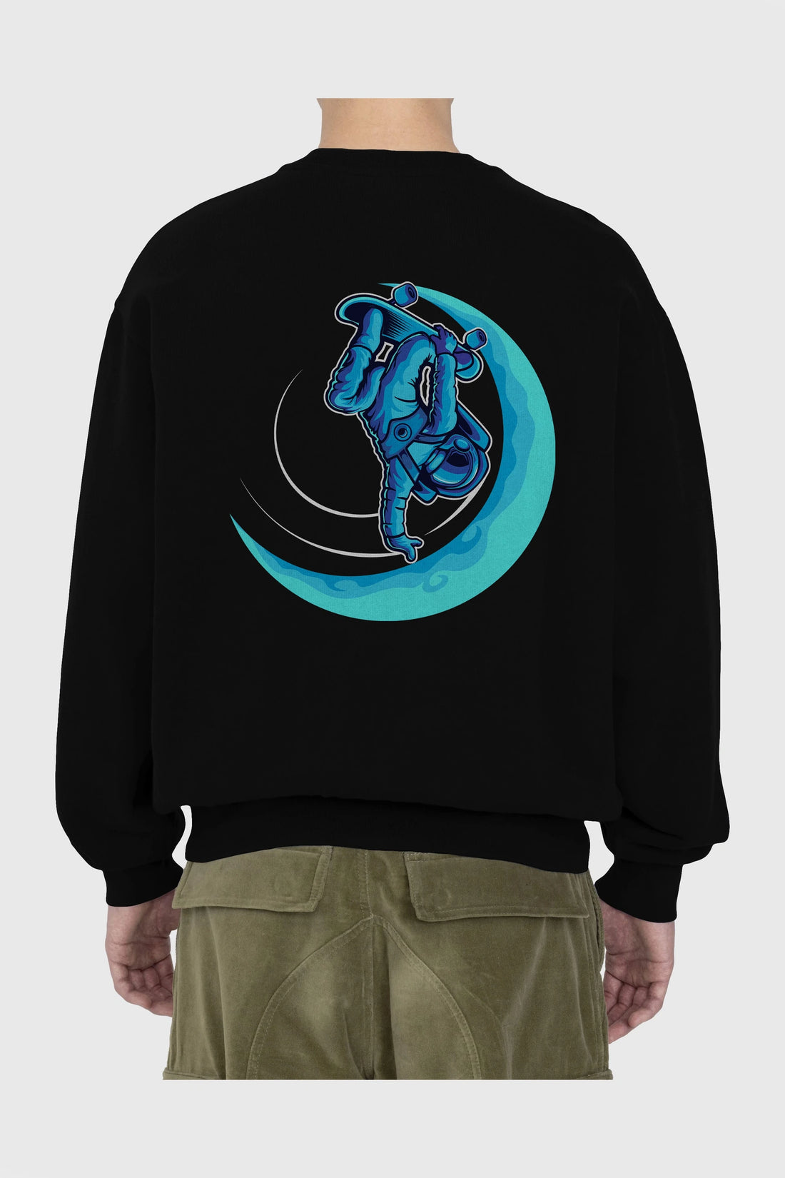 Skating on the moon Arka Baskılı Oversize Sweatshirt Erkek Kadın Unisex