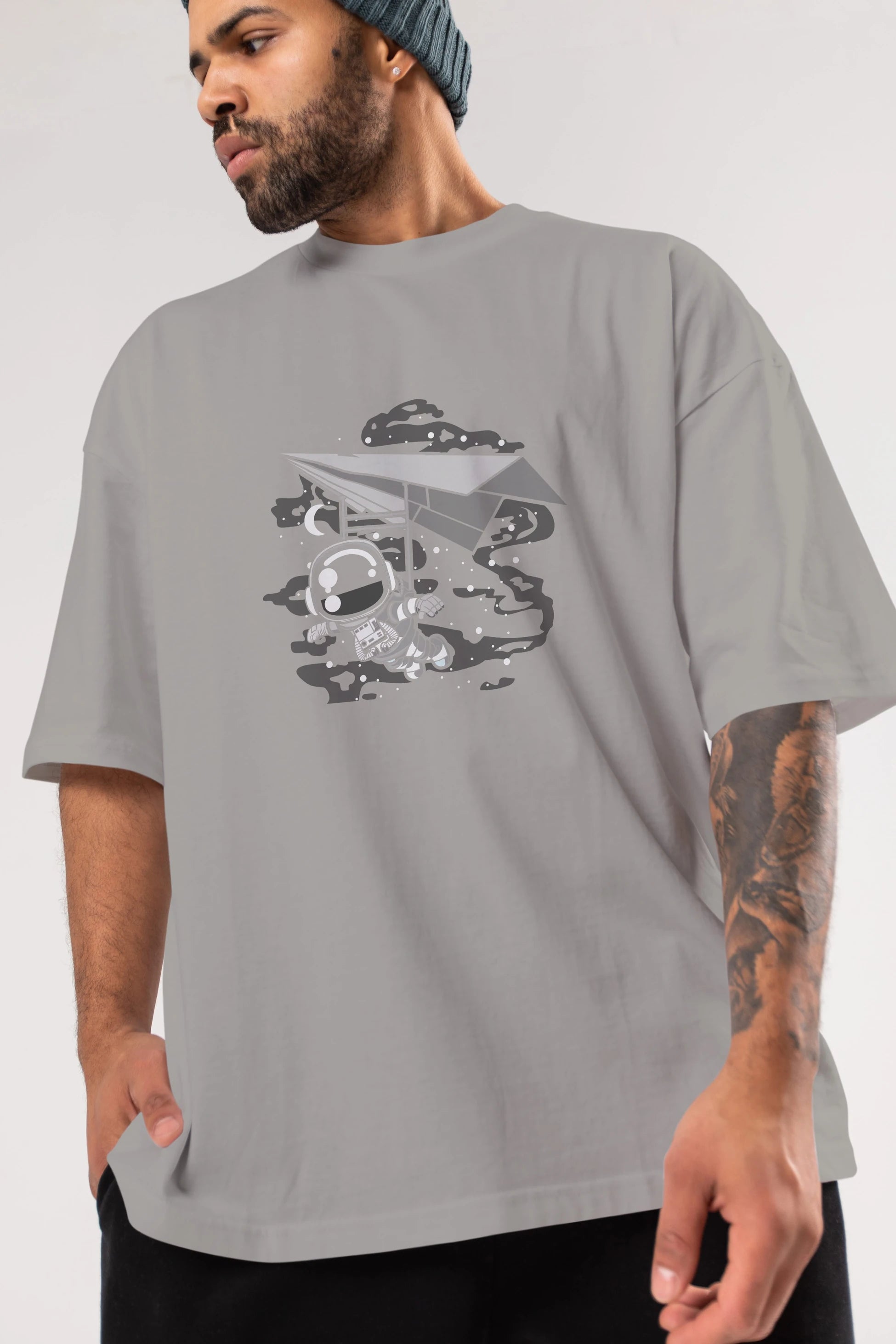 Astronaut Flying Ön Baskılı Oversize t-shirt Erkek Kadın Unisex