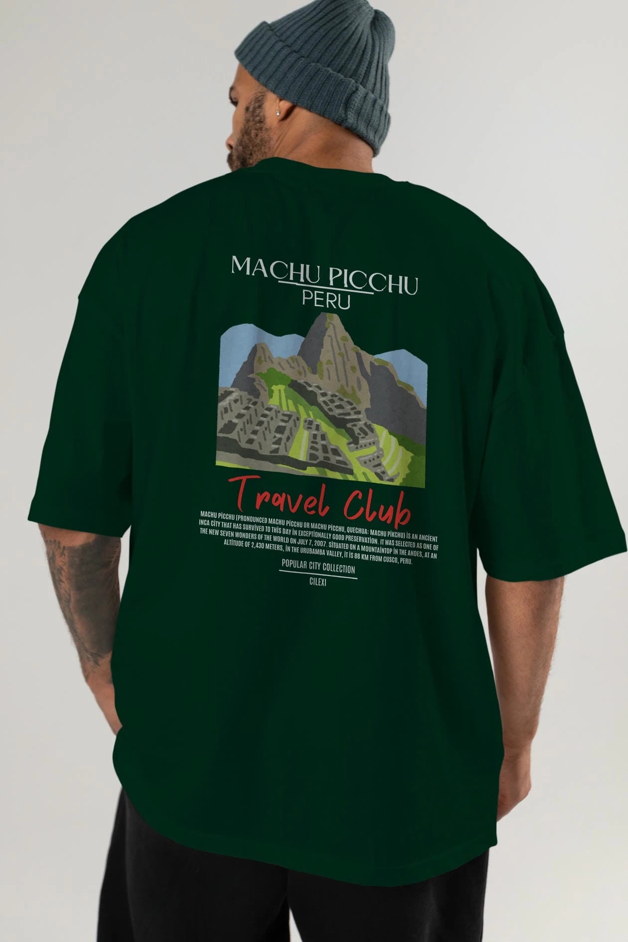 Machu Picchu Peru Arka Baskılı Oversize t-shirt Erkek Kadın Pamuk Bisiklet Yaka tişort