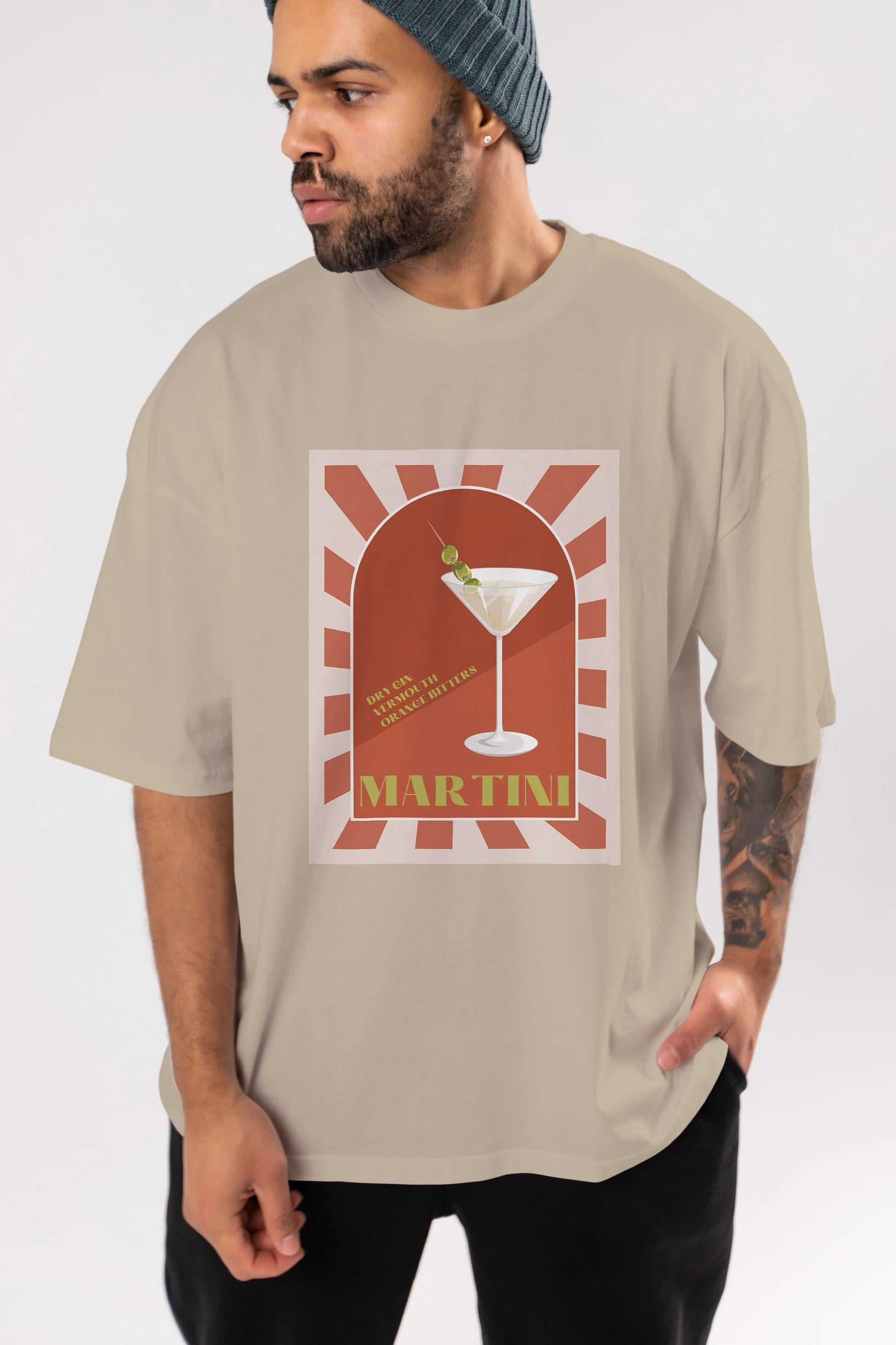 Martini 2 Ön Baskılı Oversize t-shirt Erkek Kadın Unisex %100 Pamuk Bisiklet Yaka tişort