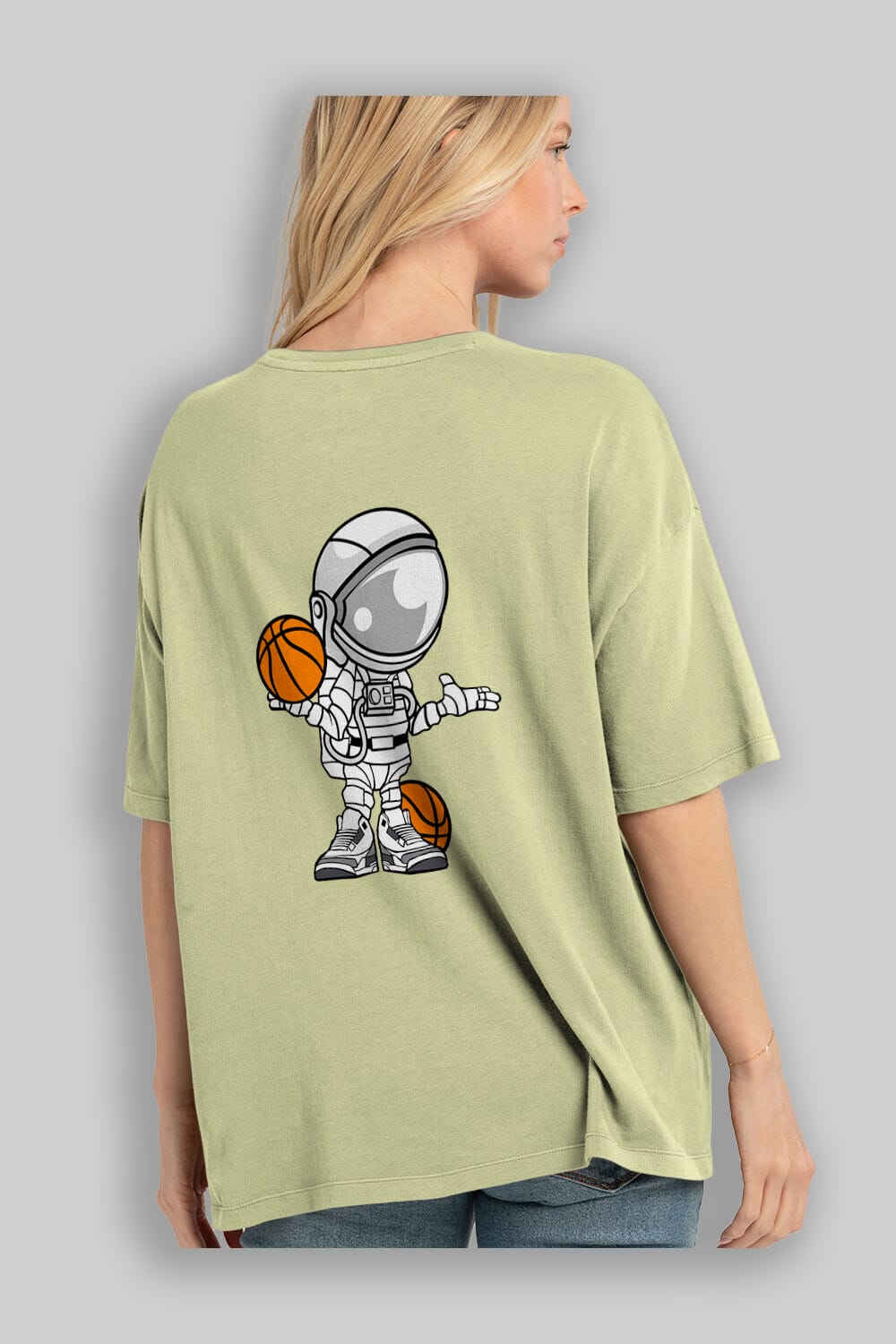 Astronaut Basketball Player Arka Baskılı Oversize t-shirt Erkek Kadın Unisex %100 Pamuk tişort