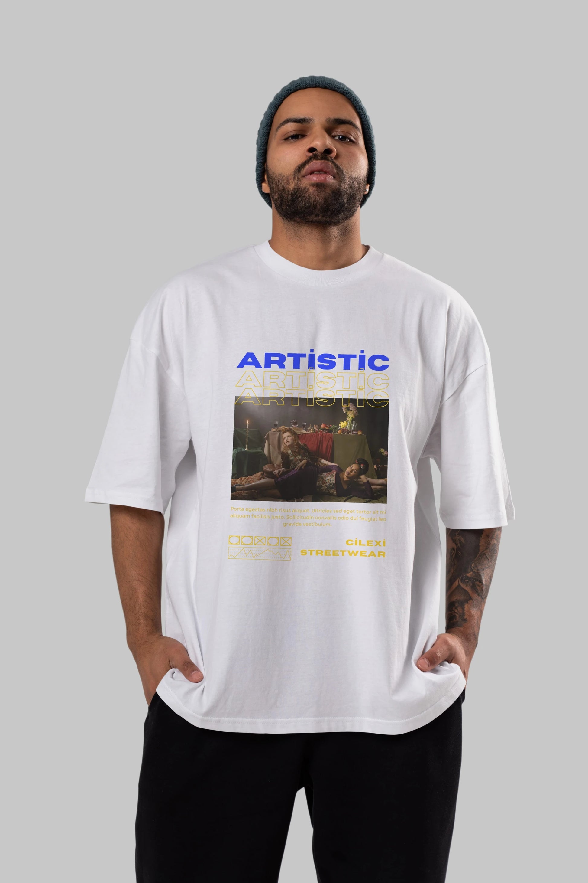 Artistic Yazılı Streetwear Ön Baskılı Oversize t-shirt Erkek Kadın Unisex