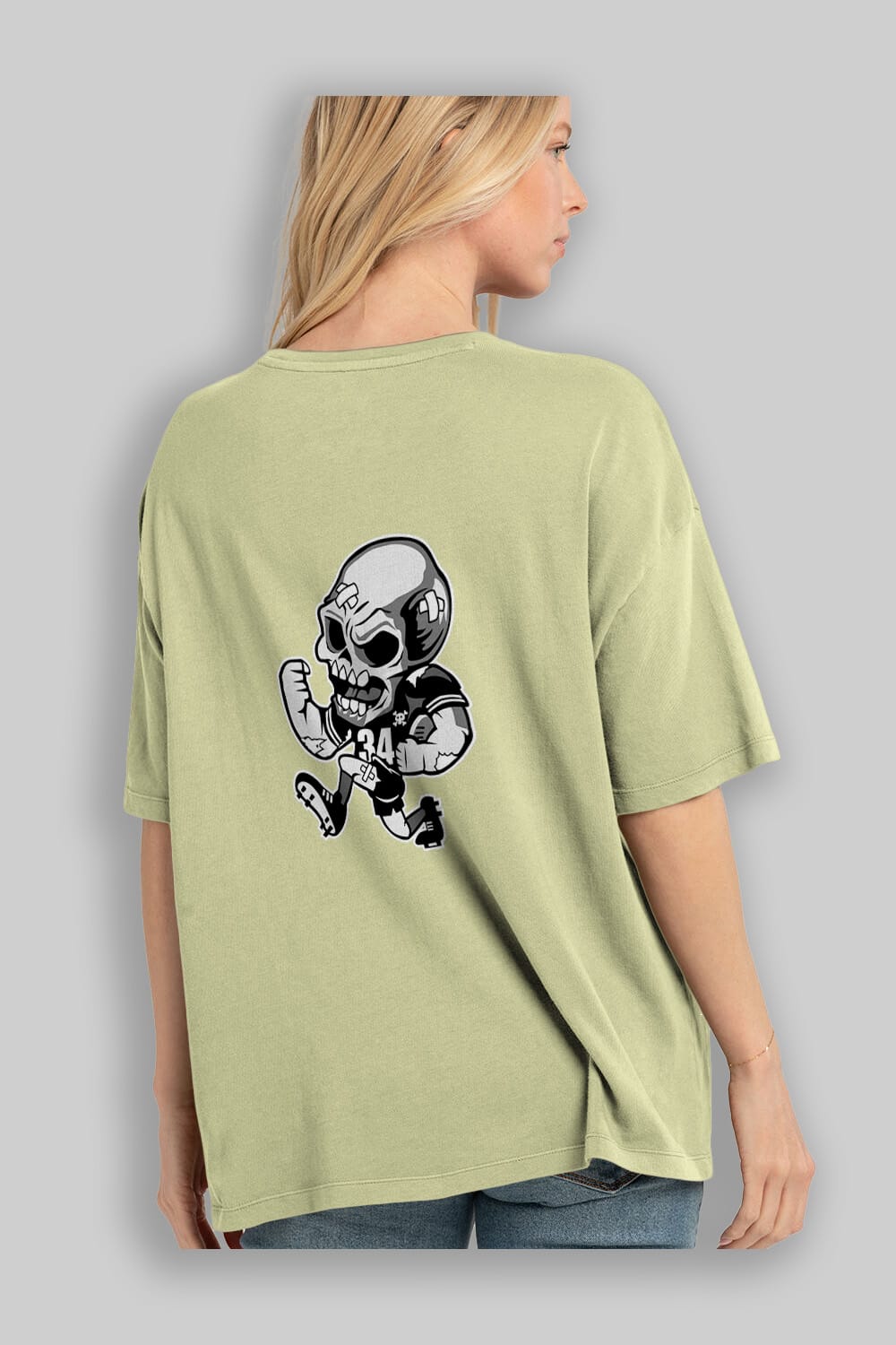 Skull Football Arka Baskılı Oversize t-shirt Erkek Kadın Unisex %100 Pamuk tişort