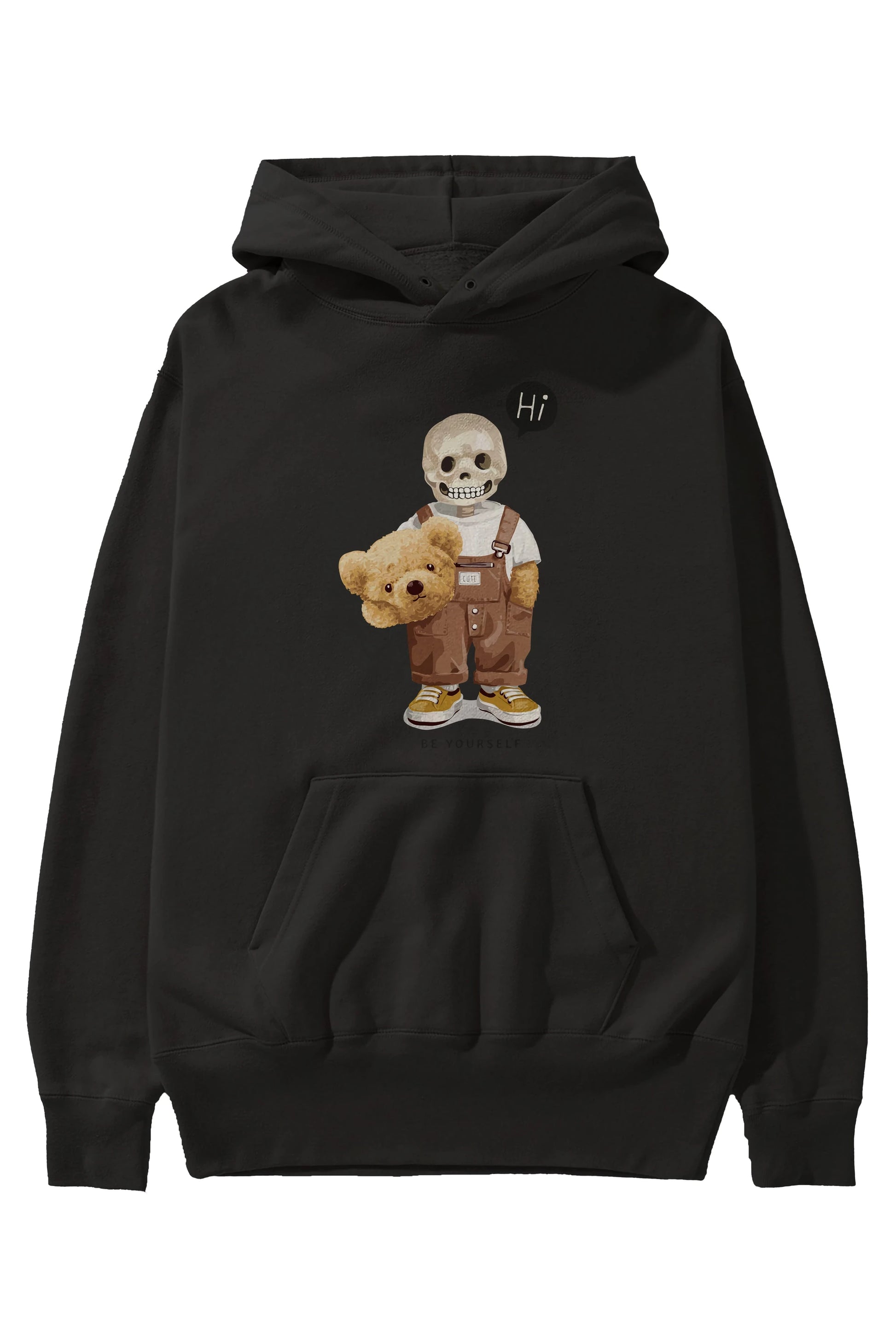 Teddy Bear hi Ön Baskılı Hoodie Oversize Kapüşonlu Sweatshirt Erkek Kadın Unisex