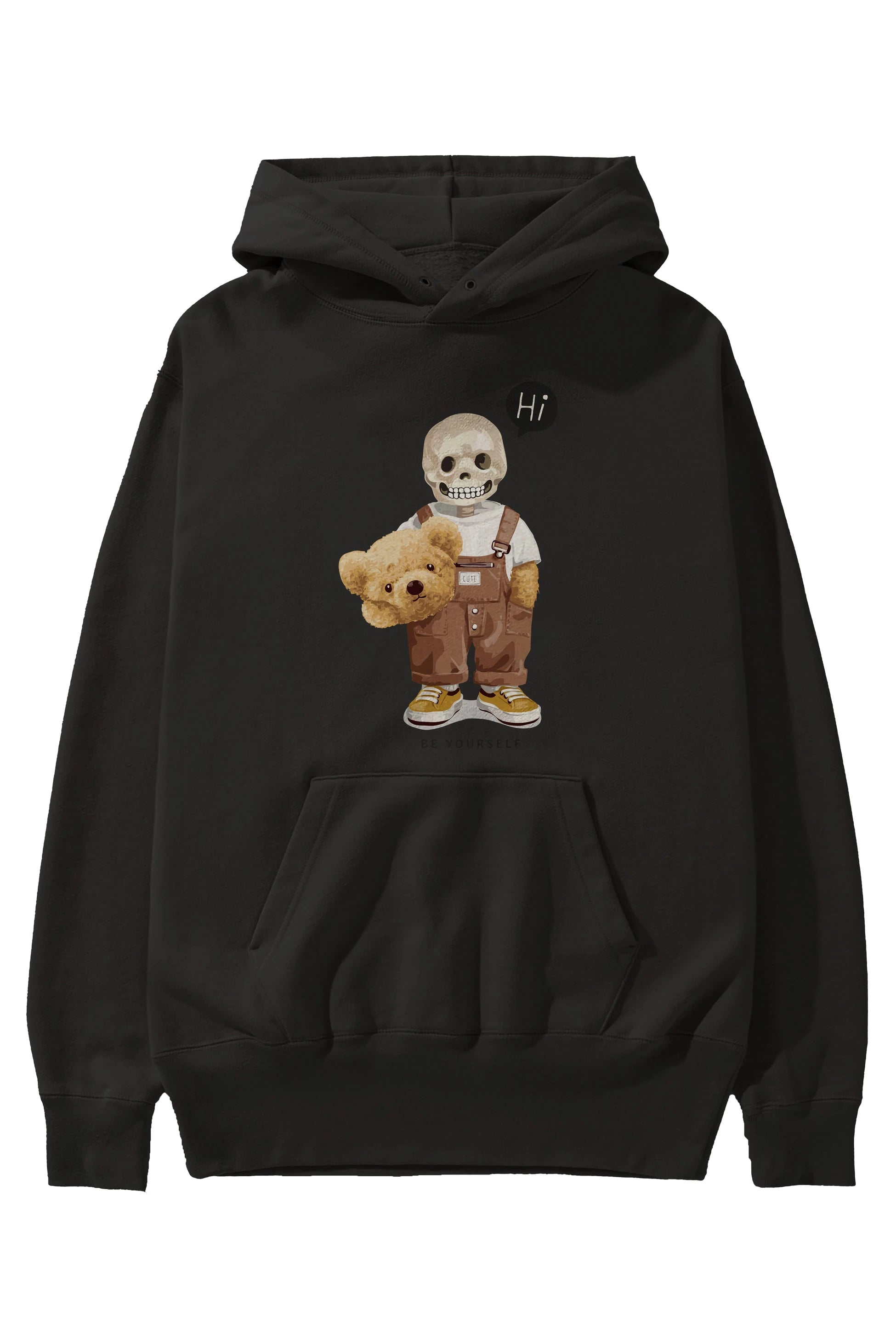 Teddy Bear hi Ön Baskılı Hoodie Oversize Kapüşonlu Sweatshirt Erkek Kadın Unisex