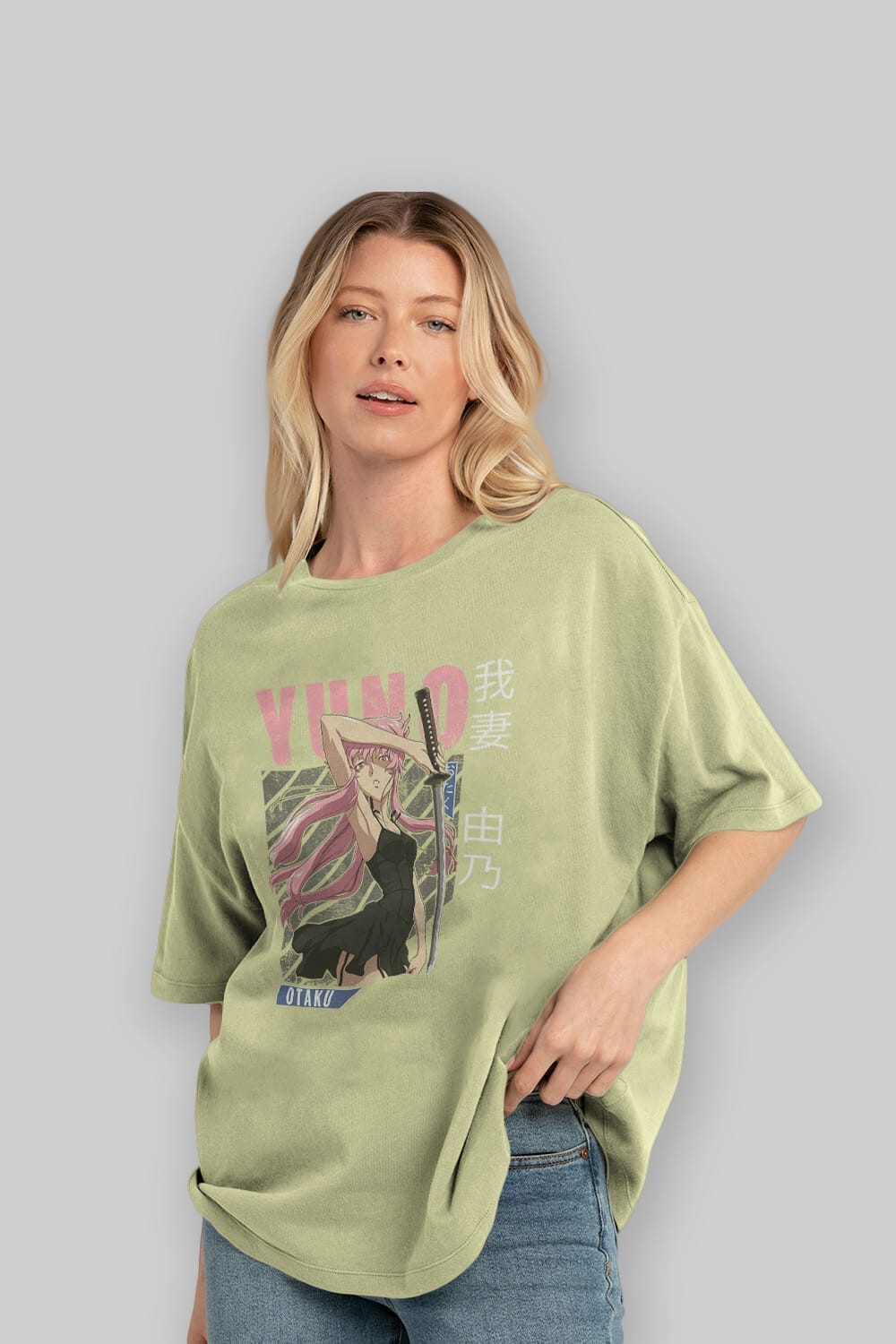 Yuno Gasai 5 Anime Ön Baskılı Oversize t-shirt %100 pamuk Erkek Kadın Unisex