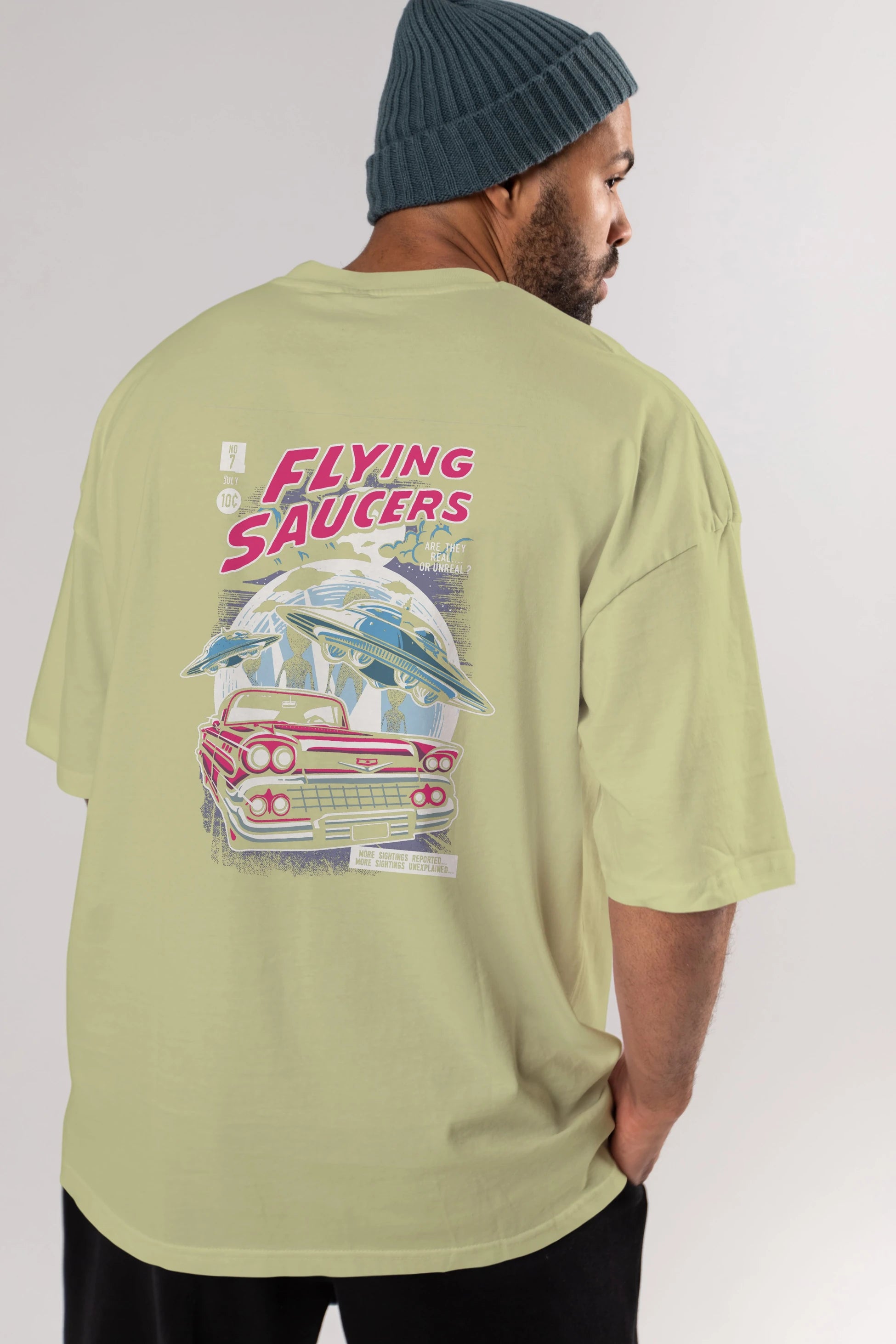 Flying Saucers Arka Baskılı Oversize t-shirt Erkek Kadın Unisex %100 Pamuk