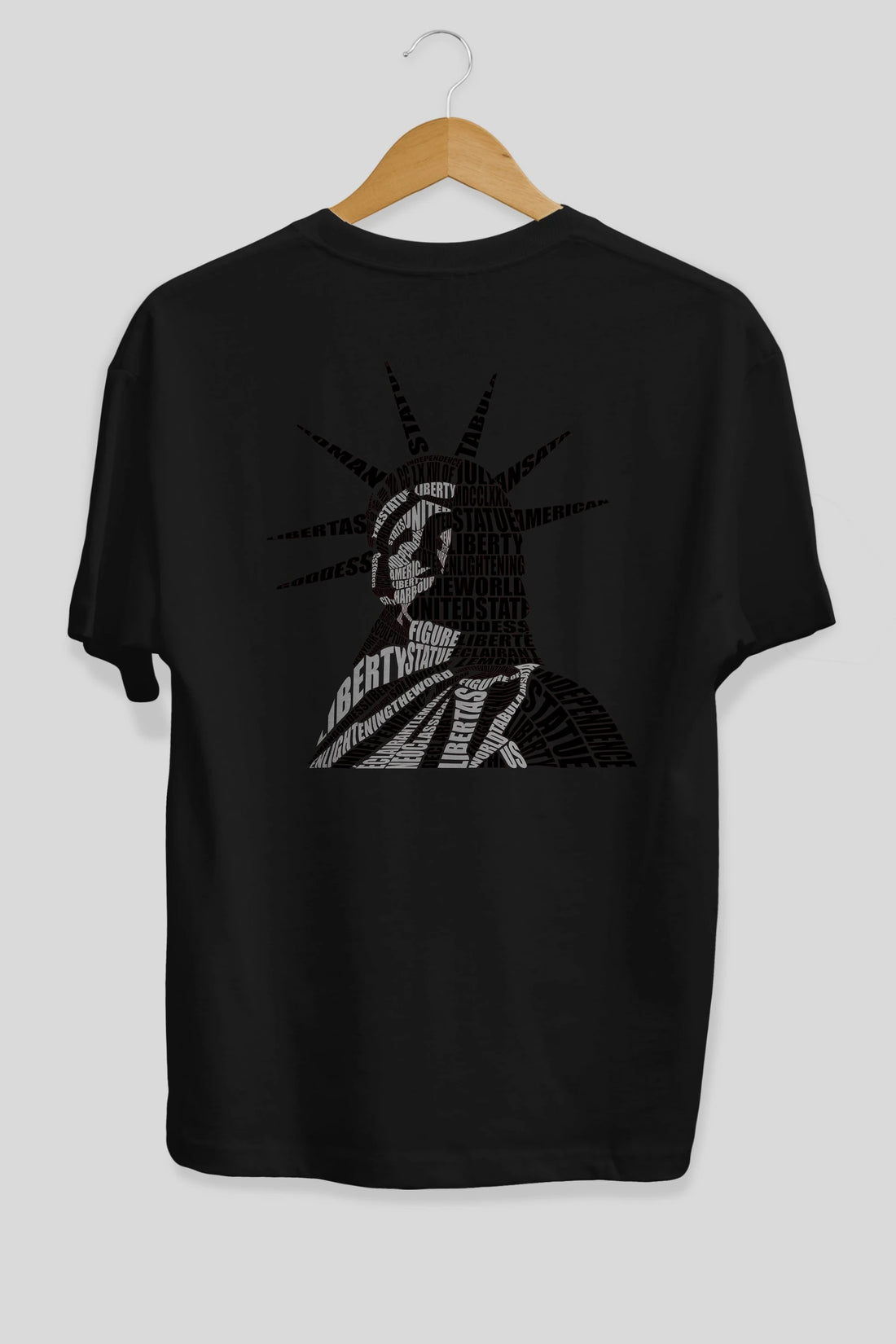 Liberty Statue Calligram Arka Baskılı Oversize t-shirt %100 pamuk Erkek Kadın Unisex