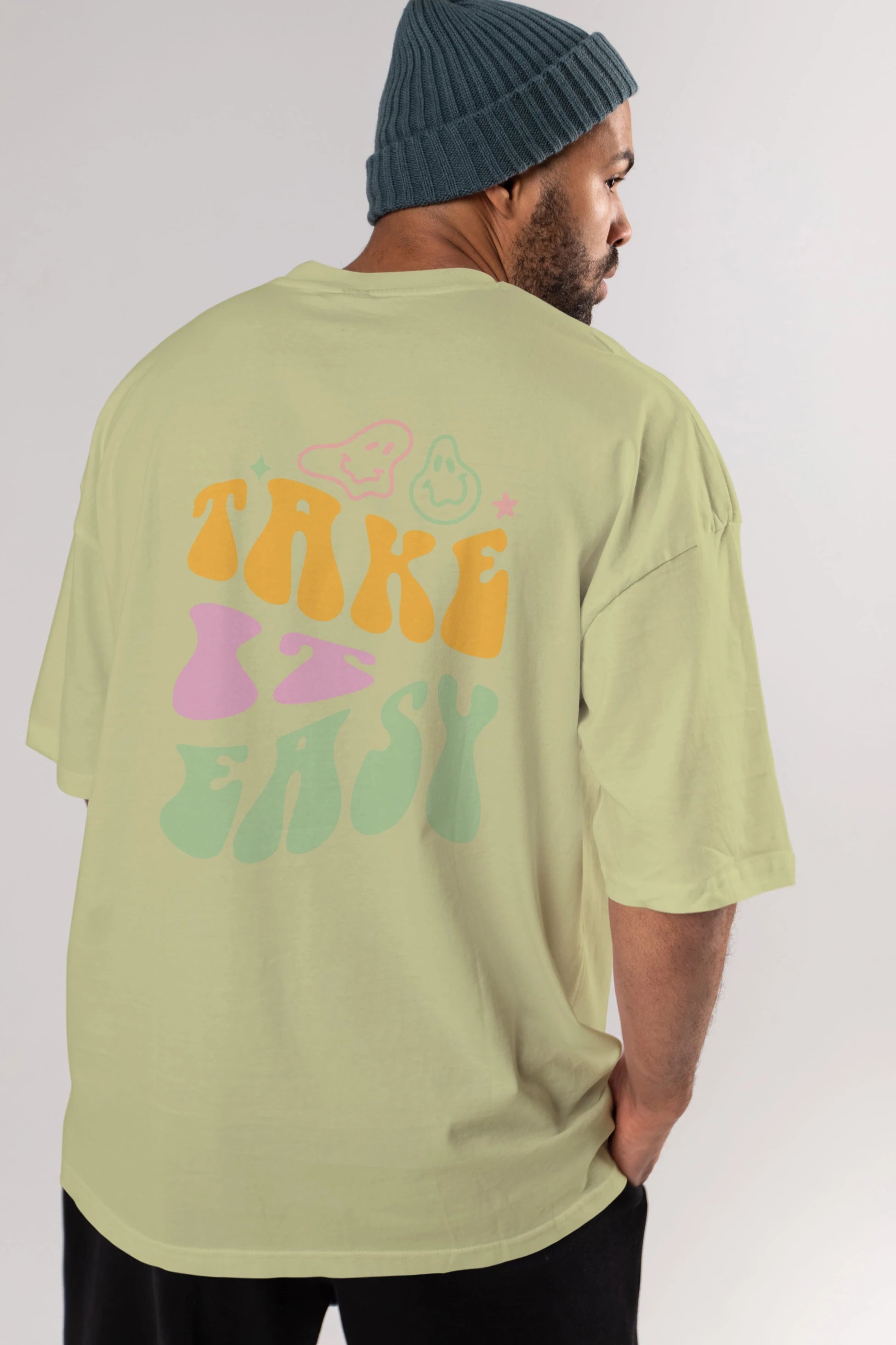 Take it Easy Yazılı Arka Baskılı Oversize t-shirt Erkek Kadın Unisex