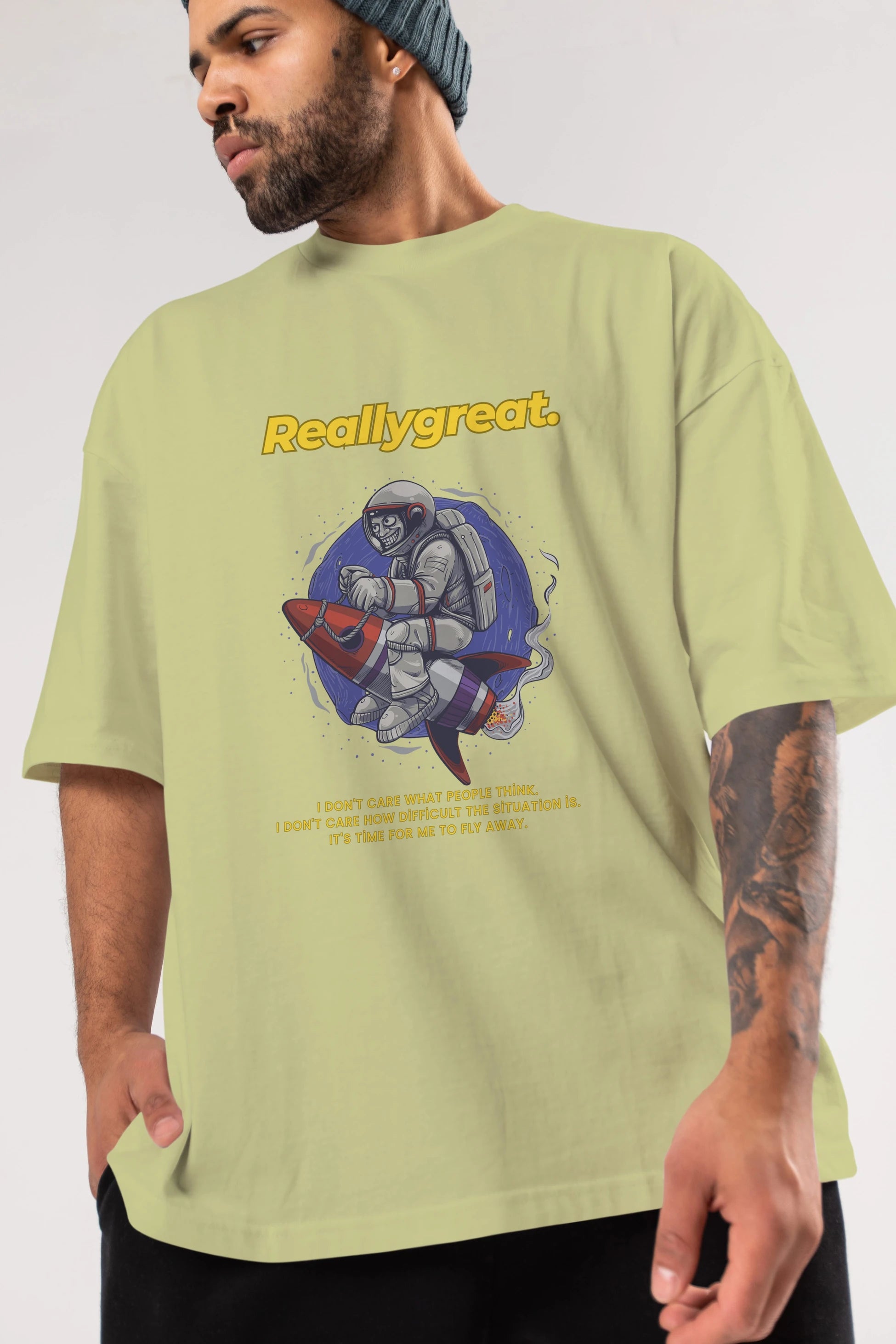 Reallygreat Astronaut Ön Baskılı Oversize t-shirt Erkek Kadın Unisex