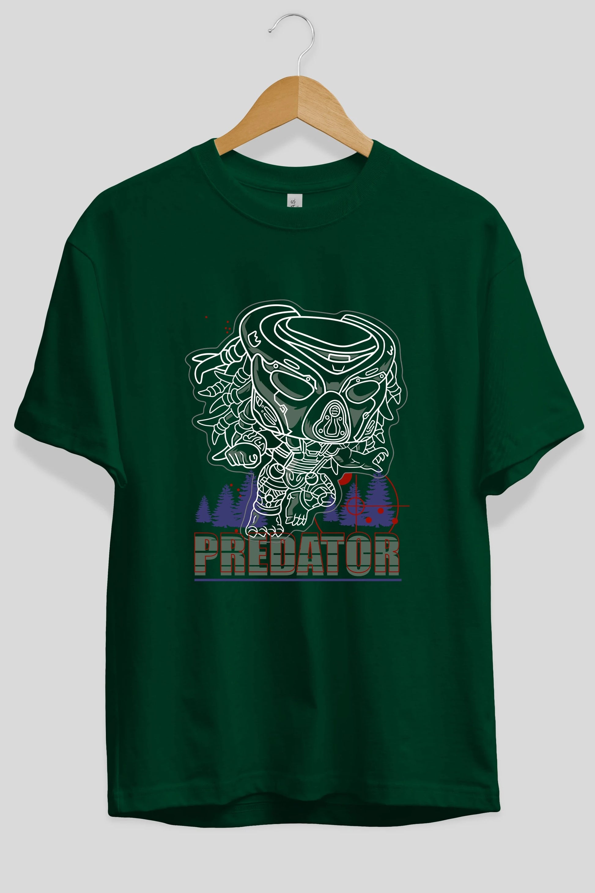 Predator Ön Baskılı Oversize t-shirt Erkek Kadın Unisex %100 Pamuk Bisiklet Yaka tişort