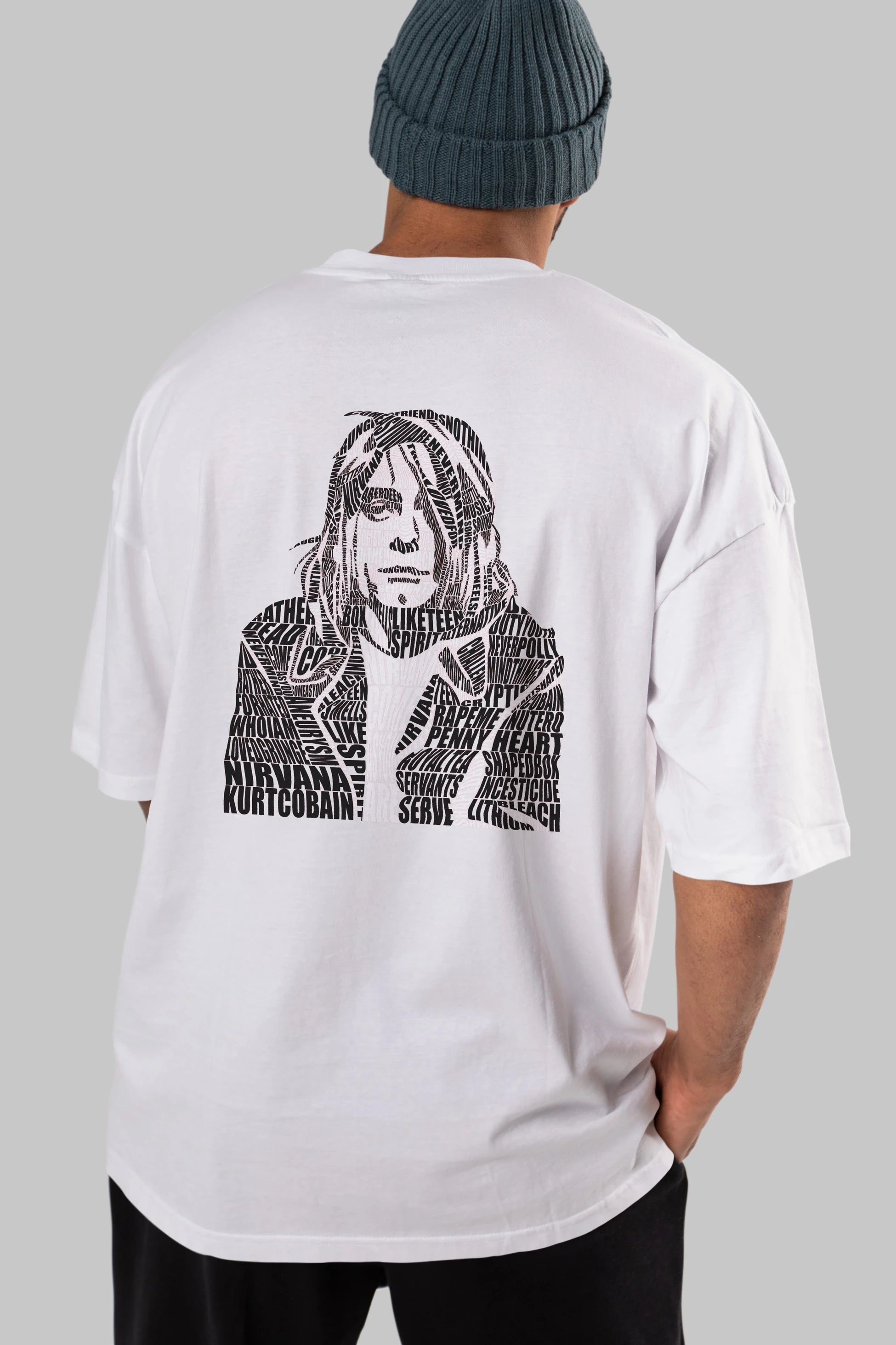 Kurt Cobain Calligram Arka Baskılı Oversize t-shirt %100 pamuk Erkek Kadın Unisex