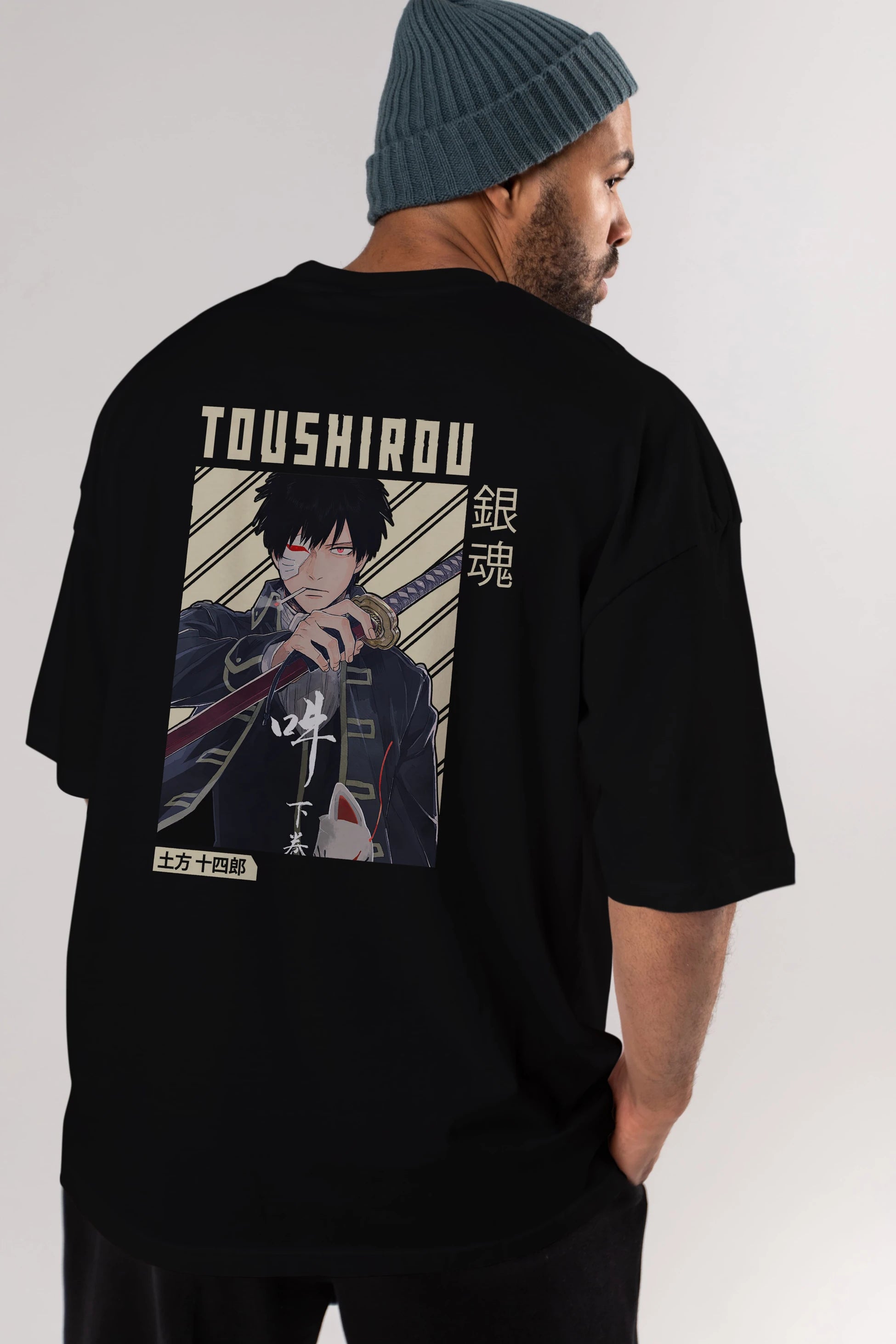Toushirou Hijikata Anime Arka Baskılı Oversize t-shirt Erkek Kadın Unisex