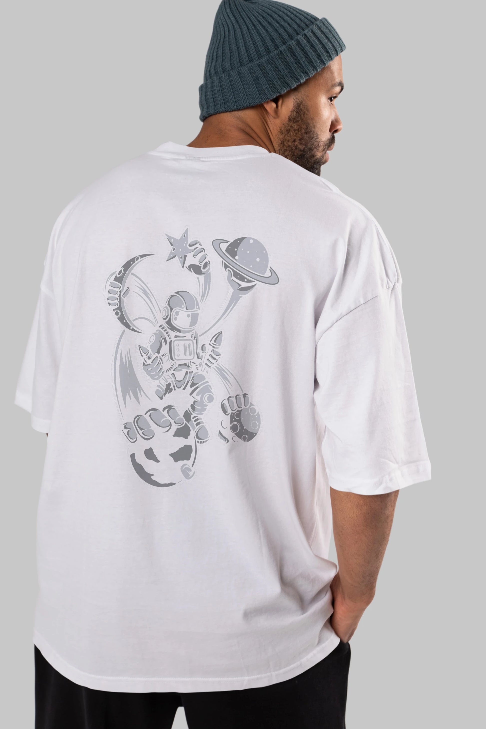 Astronaut Multiple Hands Arka Baskılı Oversize t-shirt Erkek Kadın Unisex
