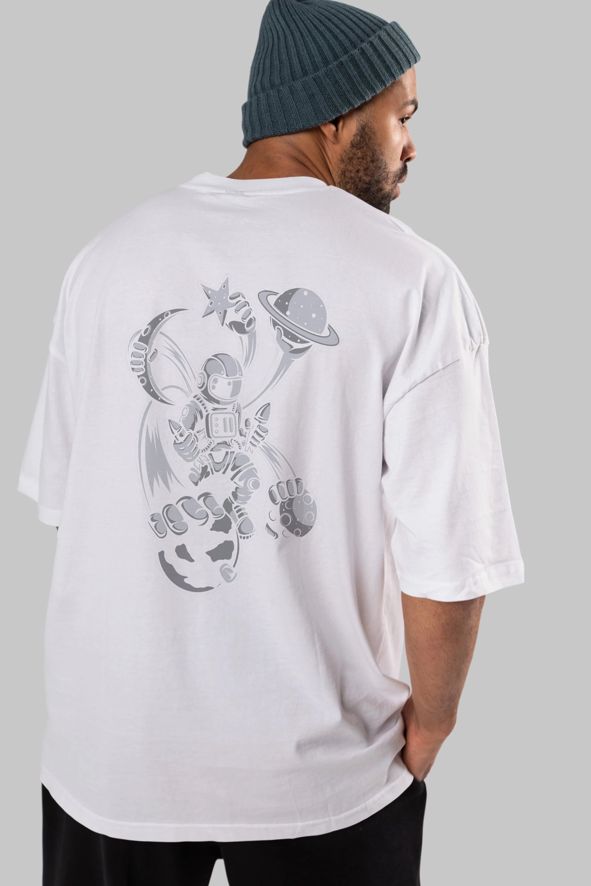 Astronaut Multiple Hands Arka Baskılı Oversize t-shirt Erkek Kadın Unisex